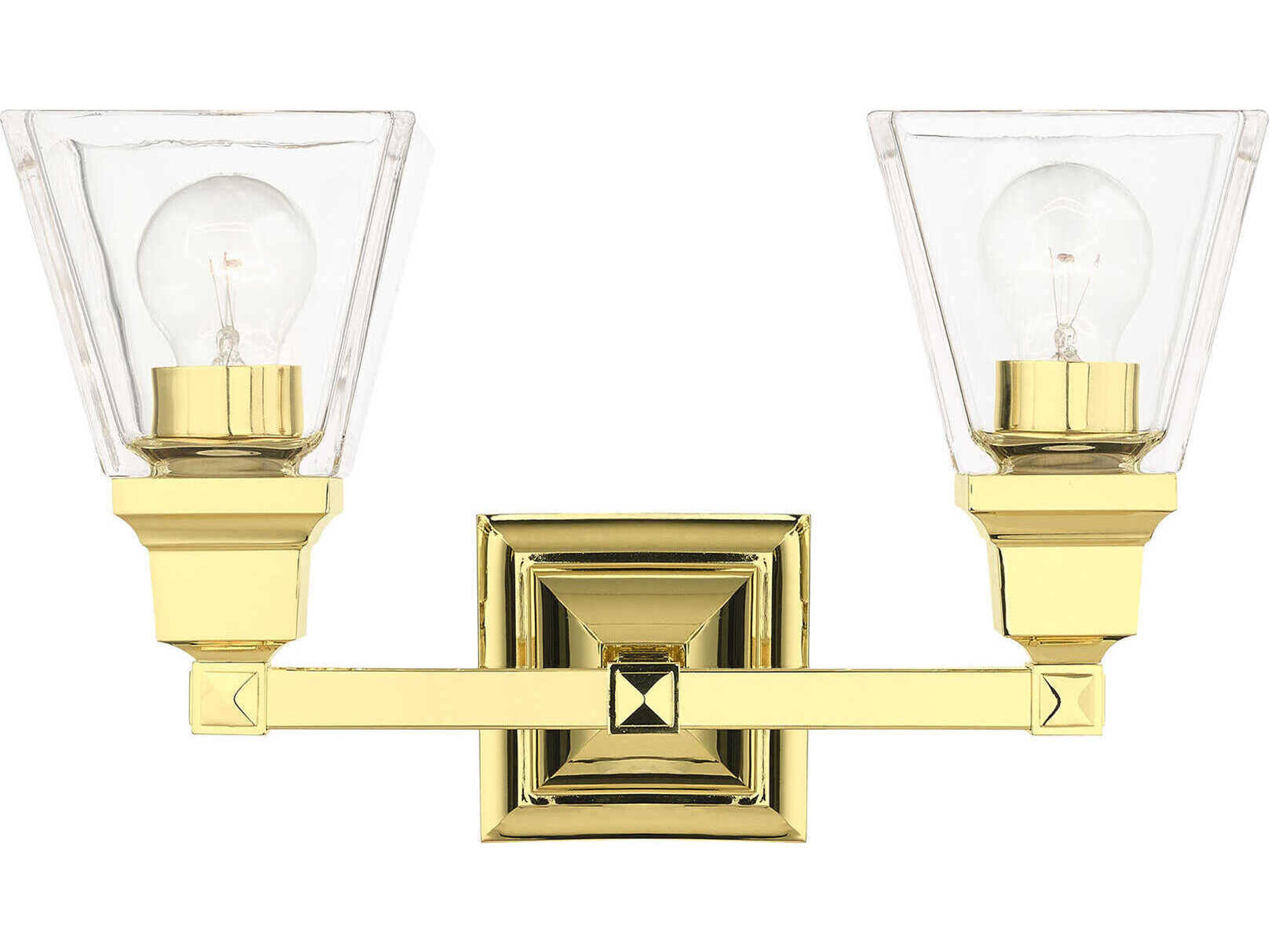 Mission 2-Light Polished Brass Glass Vanity Light