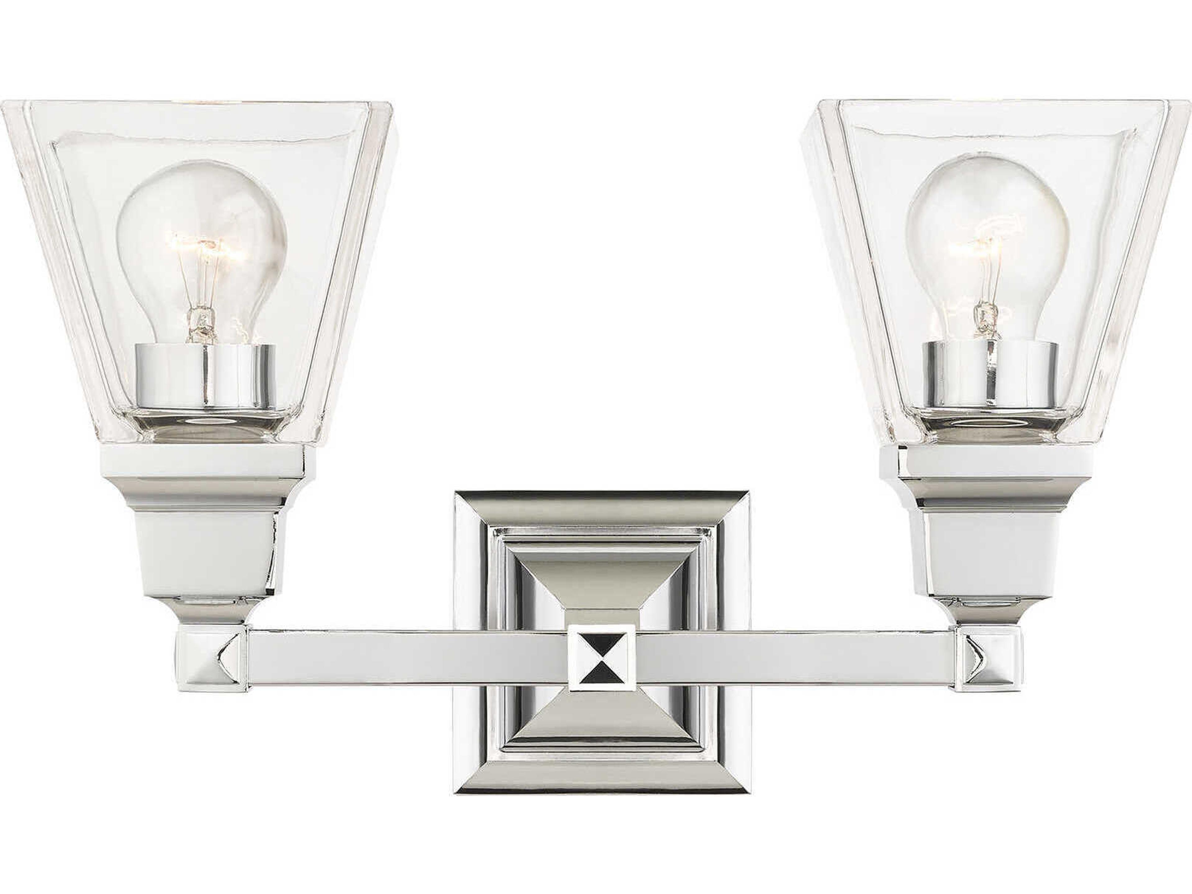 Mission 2-Light Polished Chrome Glass Vanity Light