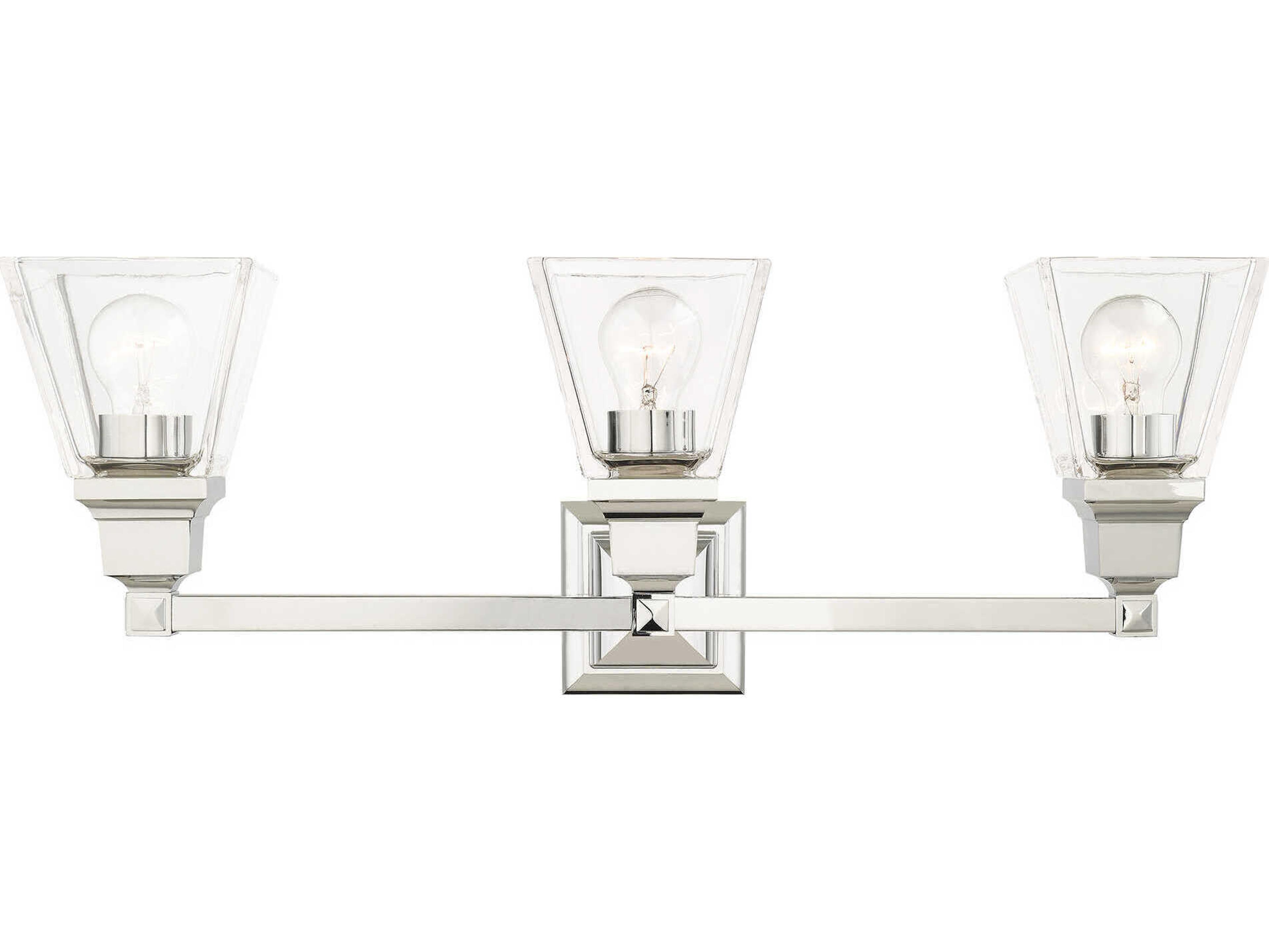 Mission 3-Light Polished Chrome Glass Vanity Light