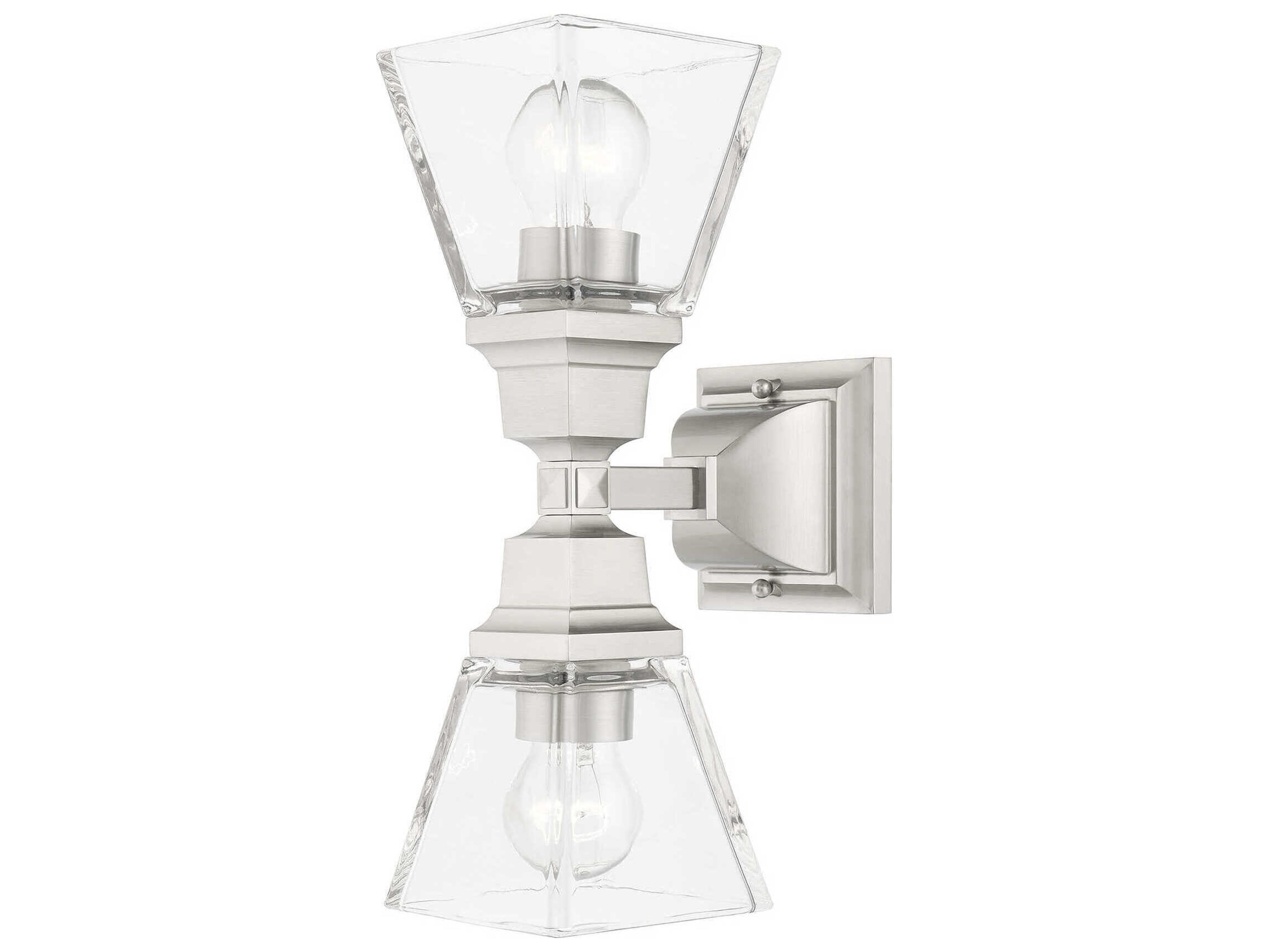 Mission 2-Light Brushed Nickel Glass Wall Sconce