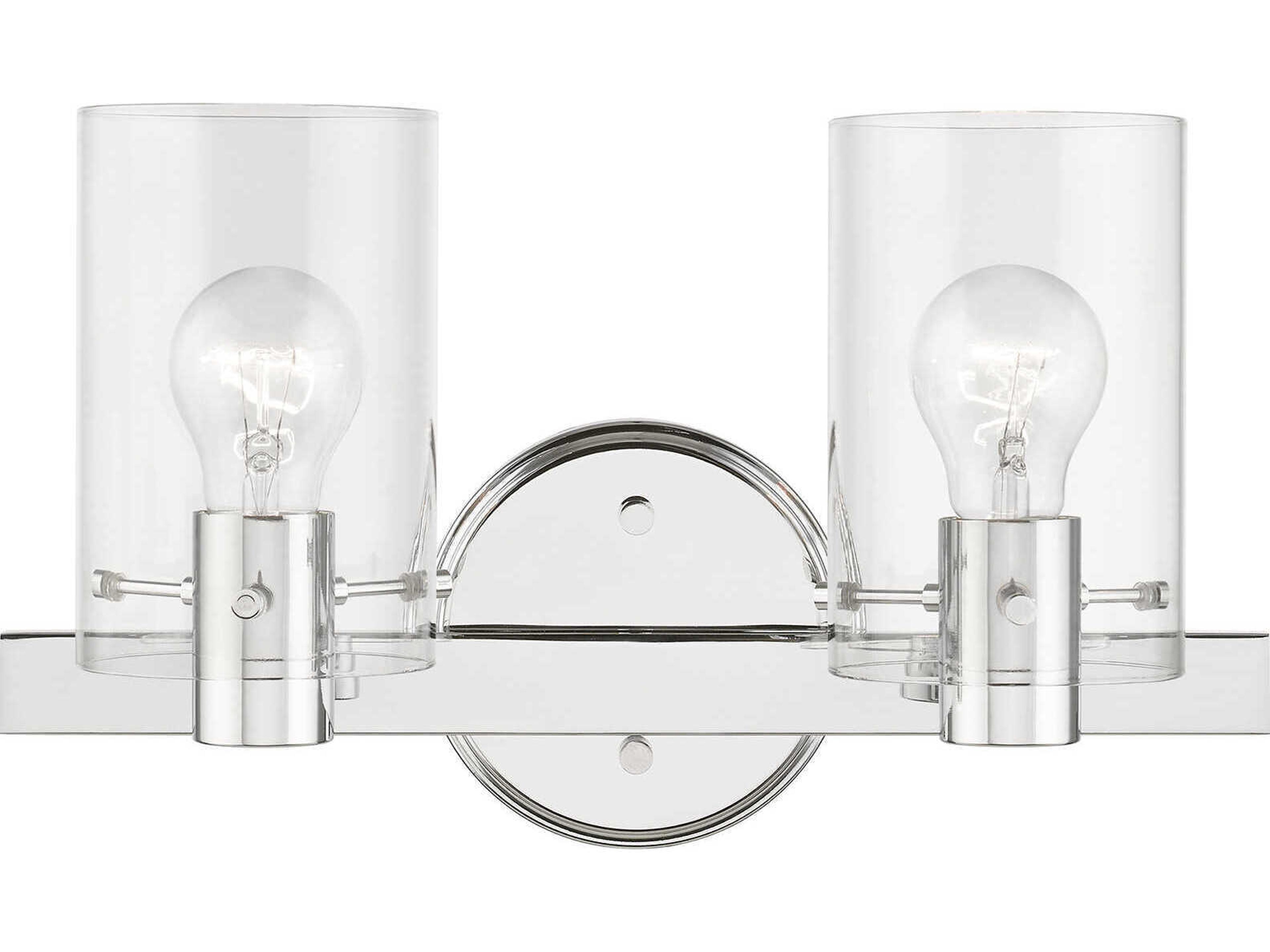 Munich 2-Light Polished Chrome Nickel Glass Vanity Light