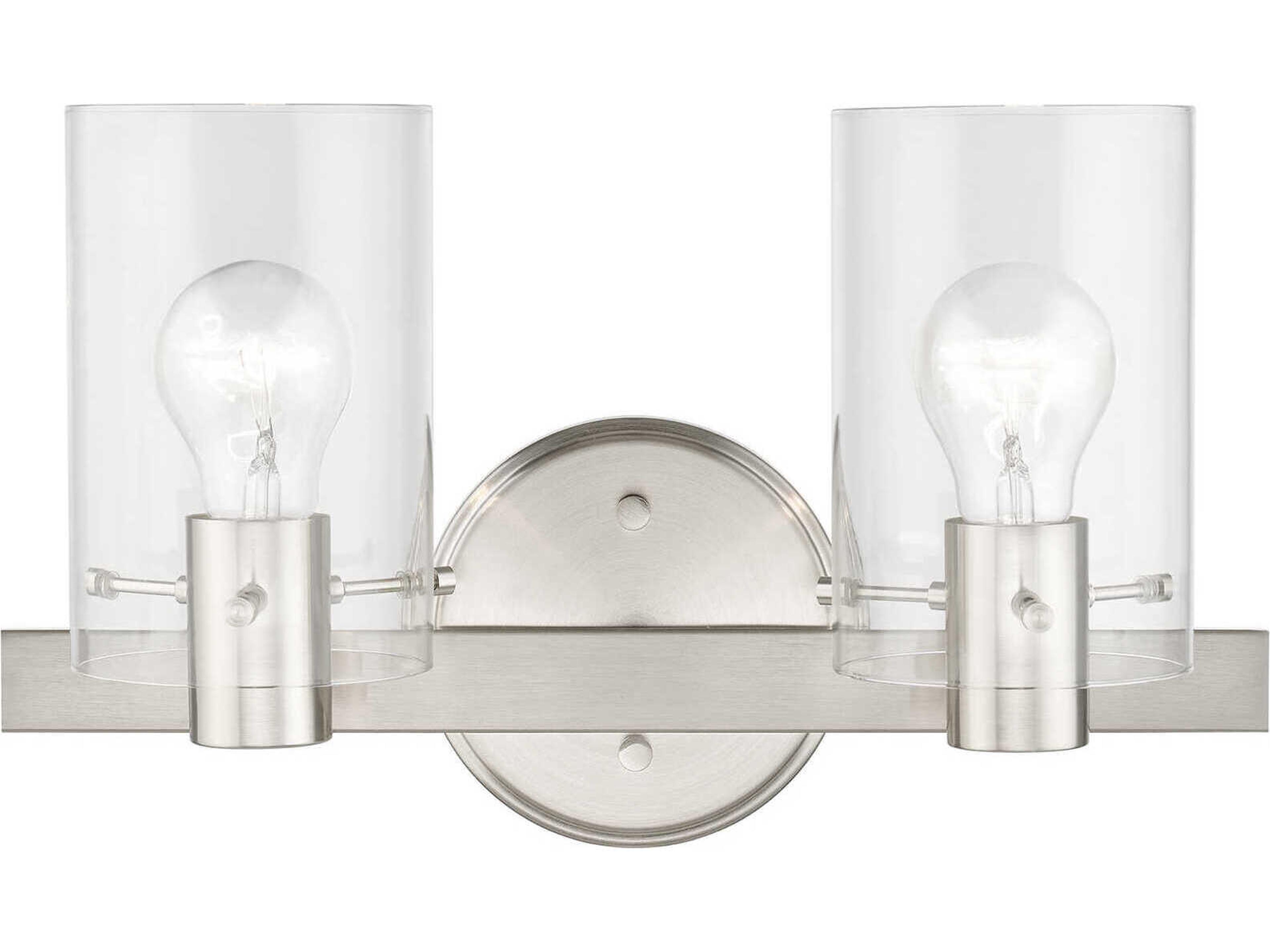 Munich 2-Light Brushed Nickel Glass Vanity Light