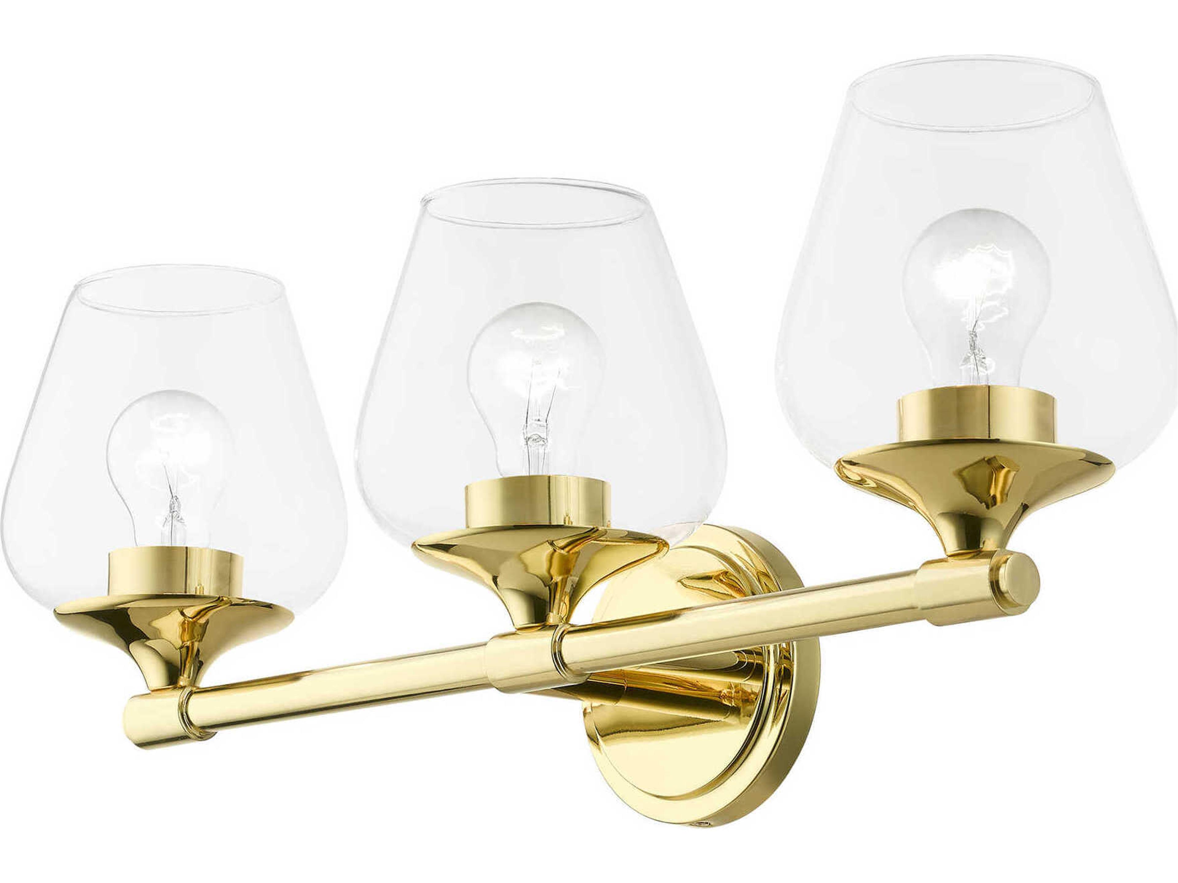 Livex Lighting Willow 3-Light Polished Brass Glass Vanity Light