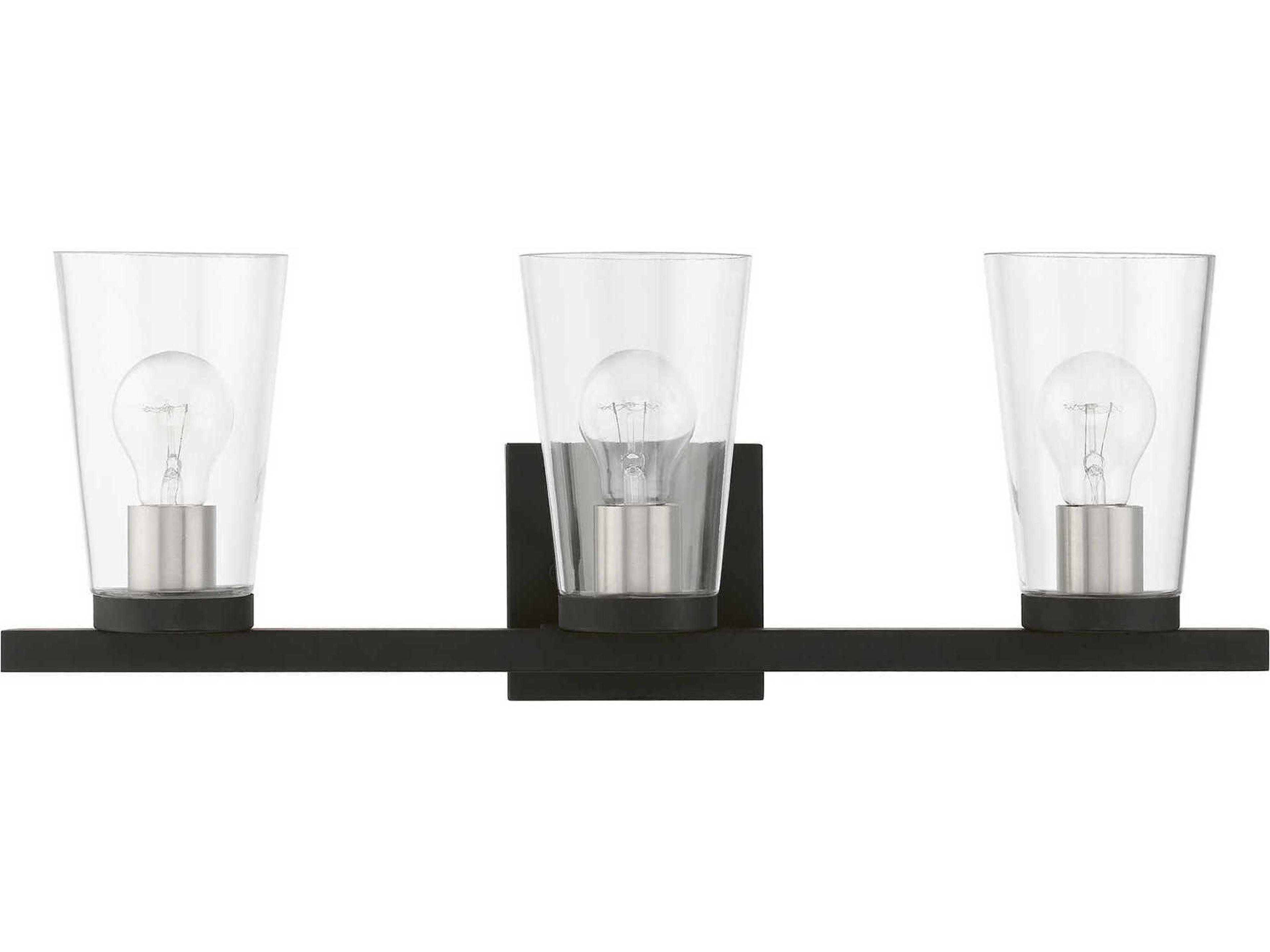 Livex Lighting Cityview 3-Light Black Brushed Nickel Glass Vanity Light