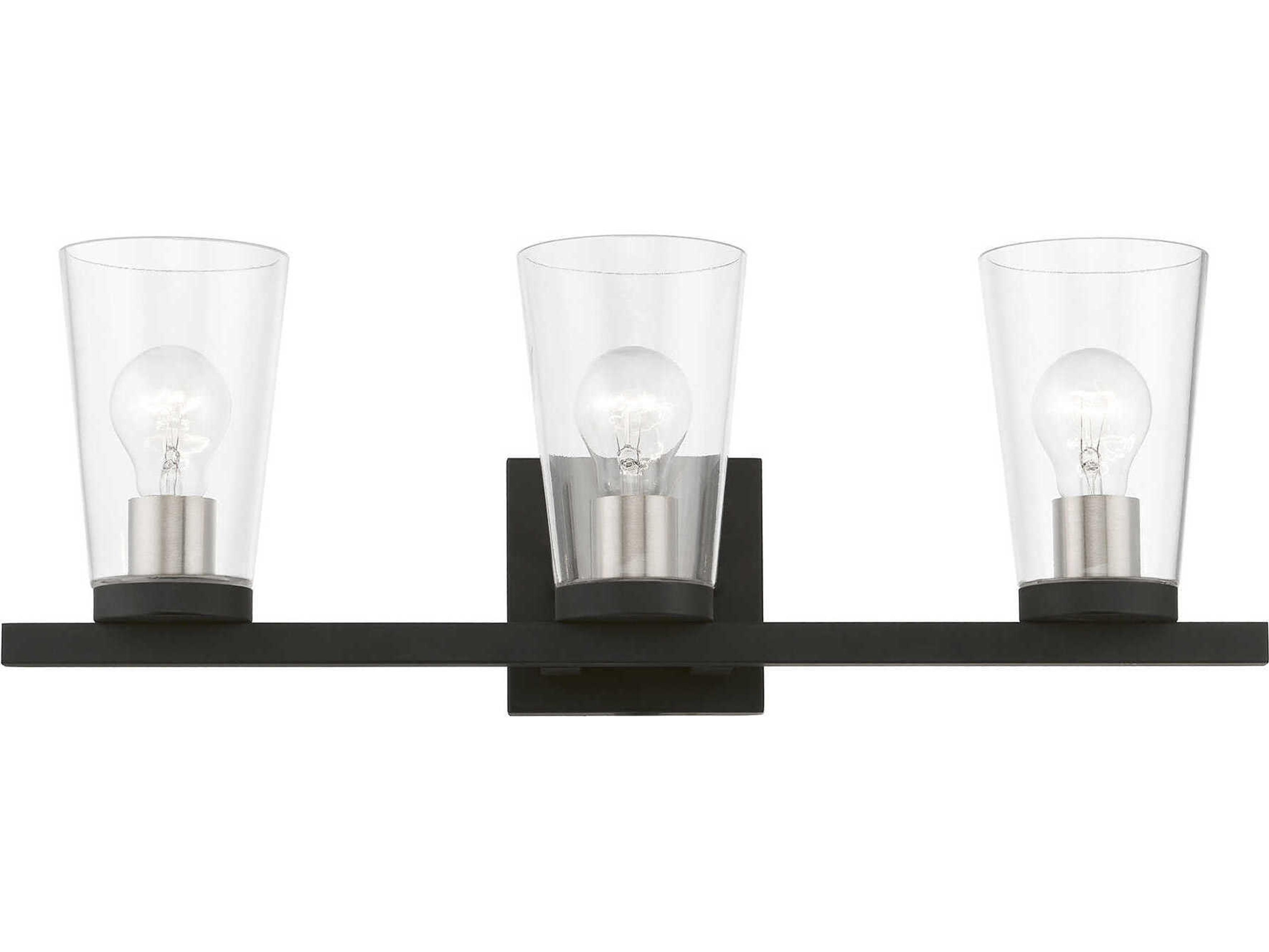 Livex Lighting Cityview 3-Light Black Brushed Nickel Glass Vanity Light