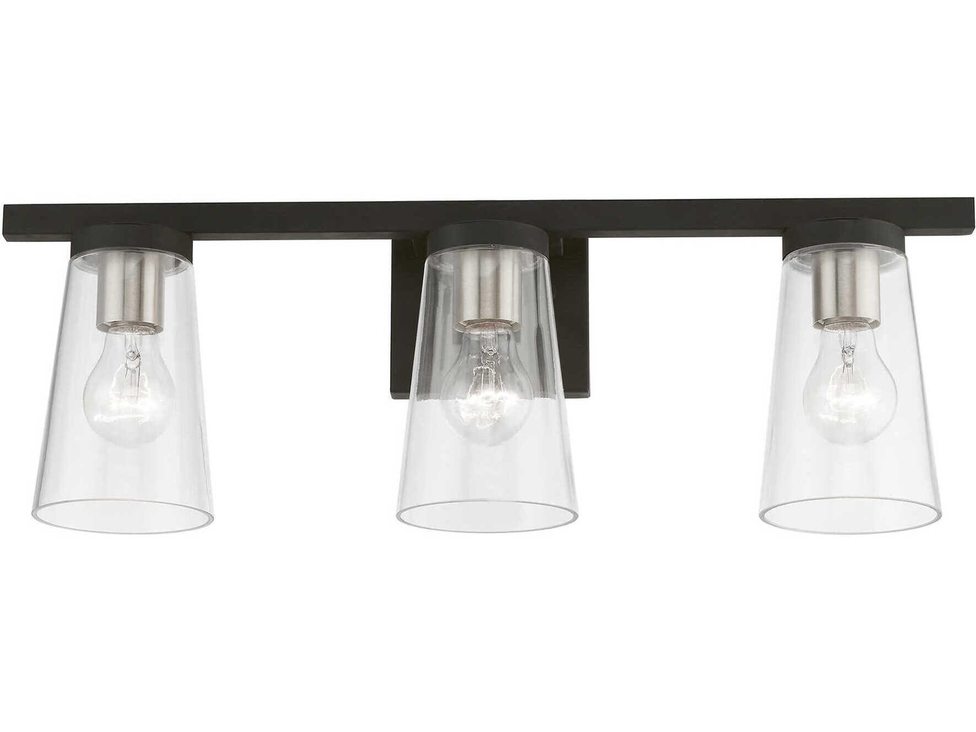 Livex Lighting Cityview 3-Light Black Brushed Nickel Glass Vanity Light