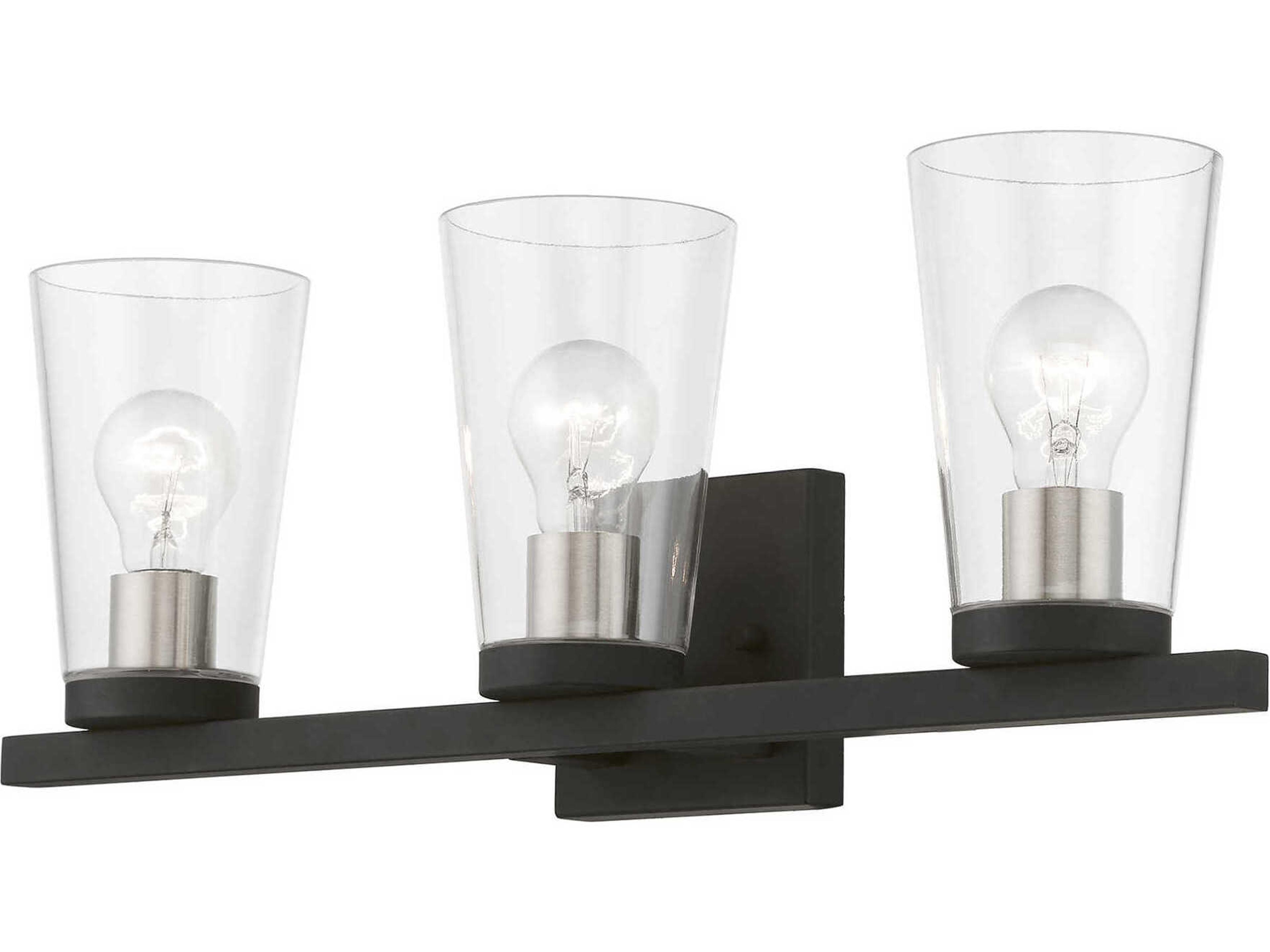 Livex Lighting Cityview 3-Light Black Brushed Nickel Glass Vanity Light