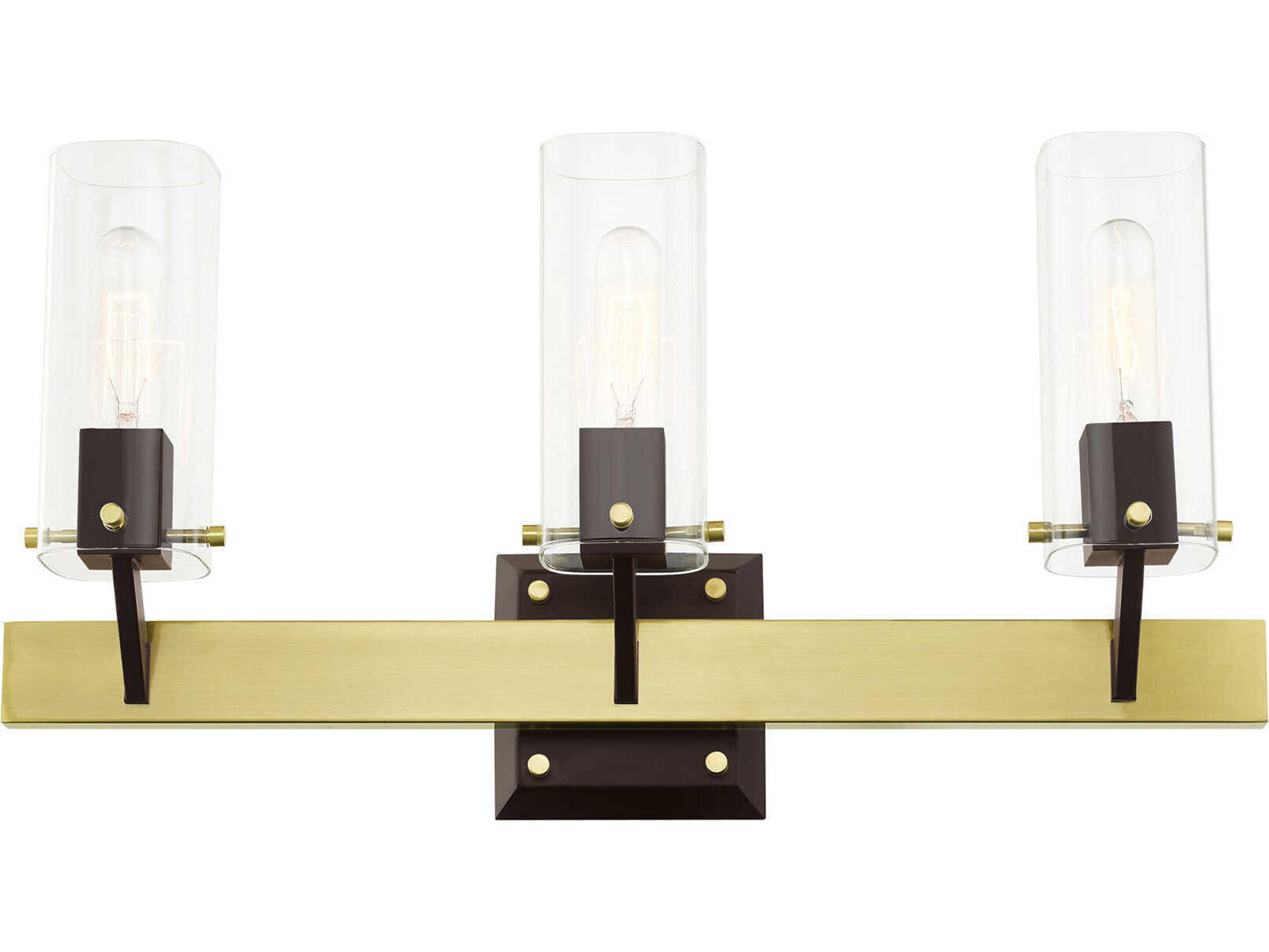 Livex Lighting Beckett 3-Light Satin Brass Clear Glass Vanity Light