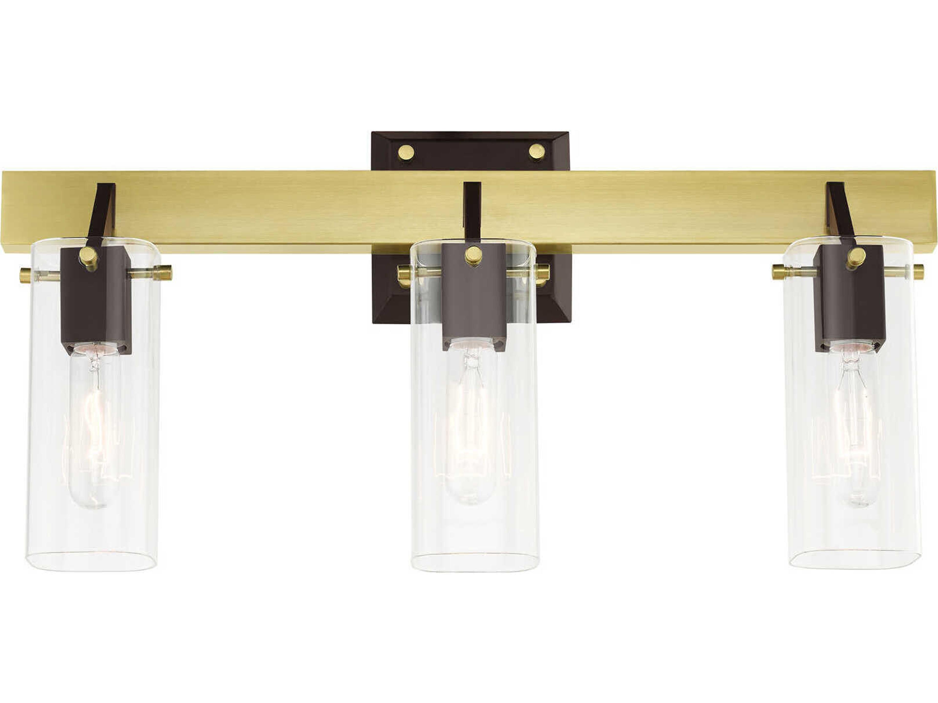 Livex Lighting Beckett 3-Light Satin Brass Clear Glass Vanity Light