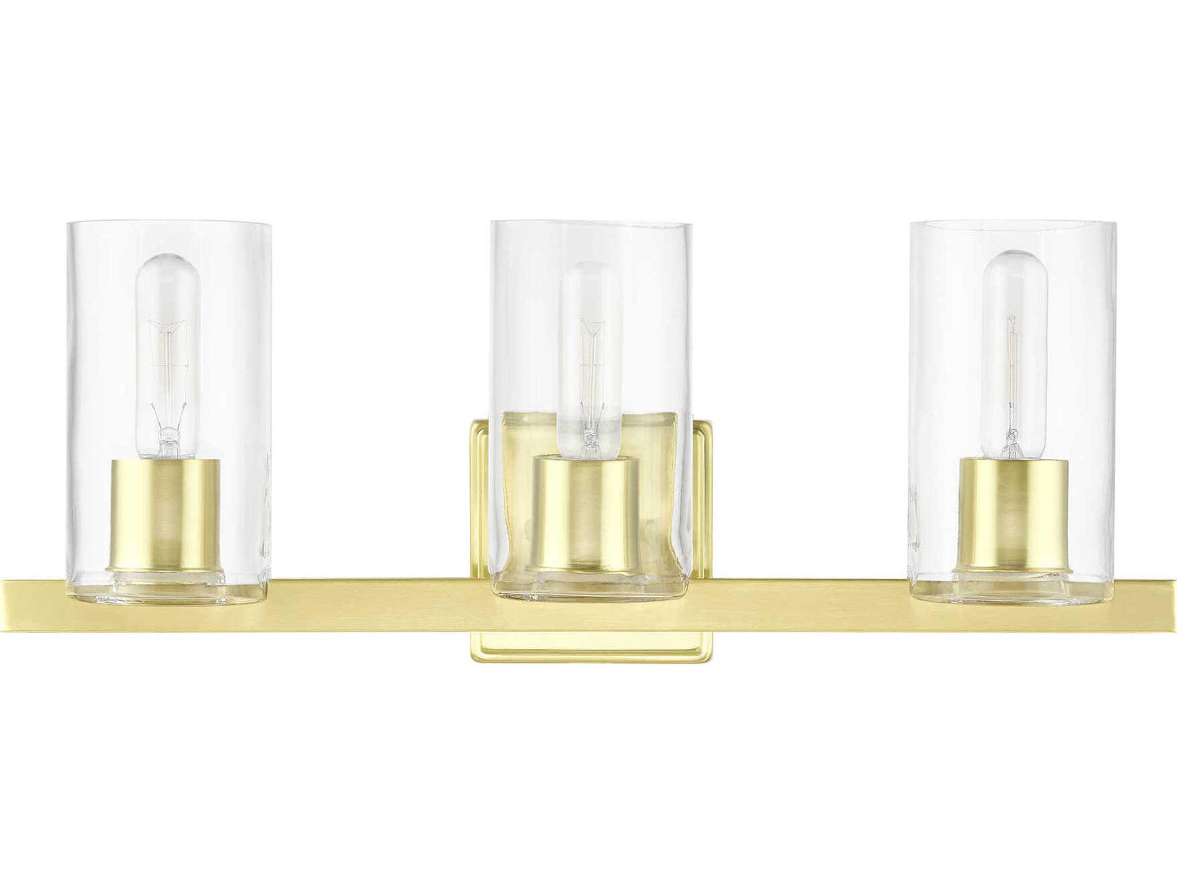 Livex Lighting Clarion 3-Light Satin Brass Glass Vanity Light