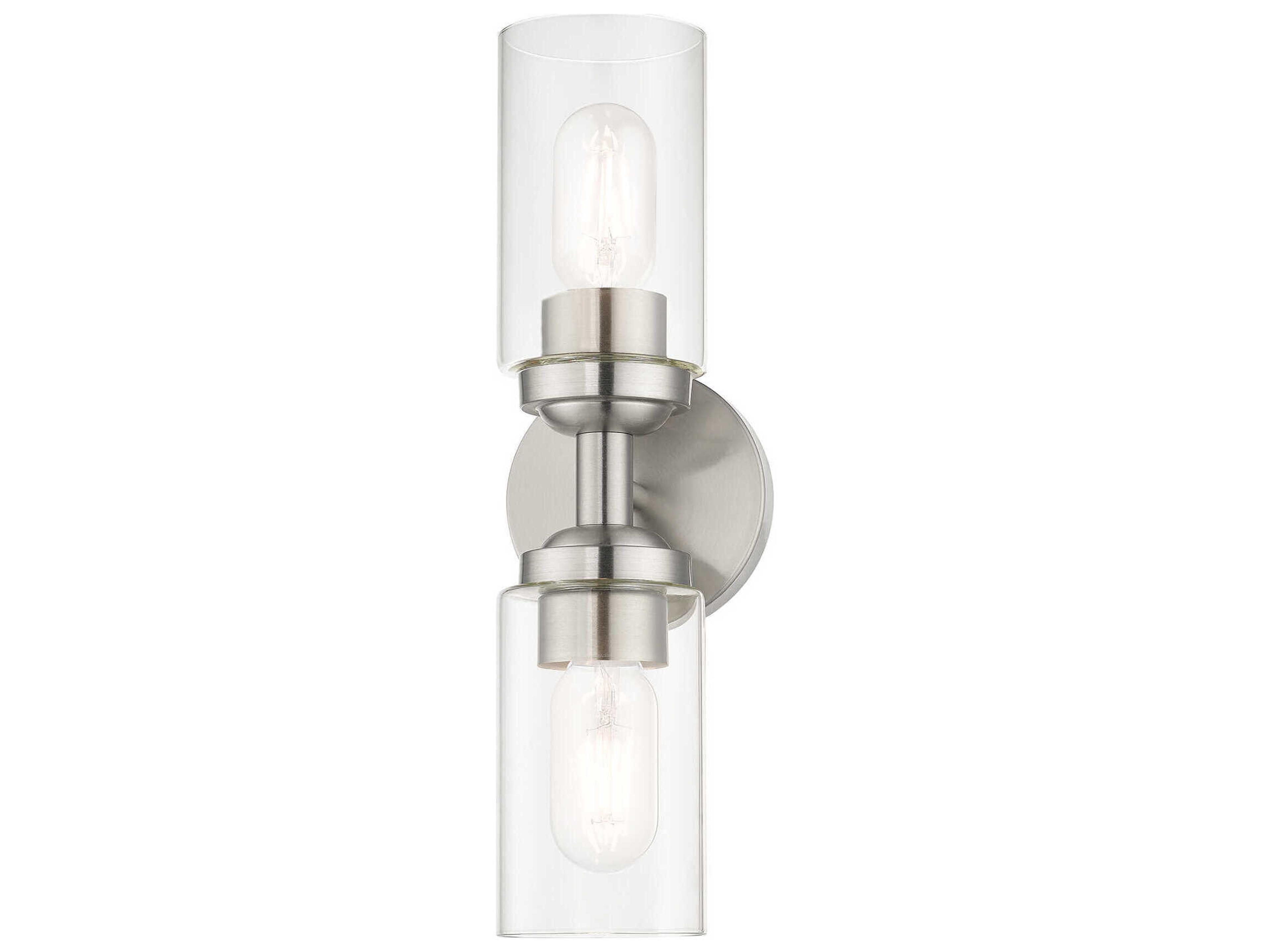 Livex Lighting Whittier 2-Light Brushed Nickel Glass Vanity Light