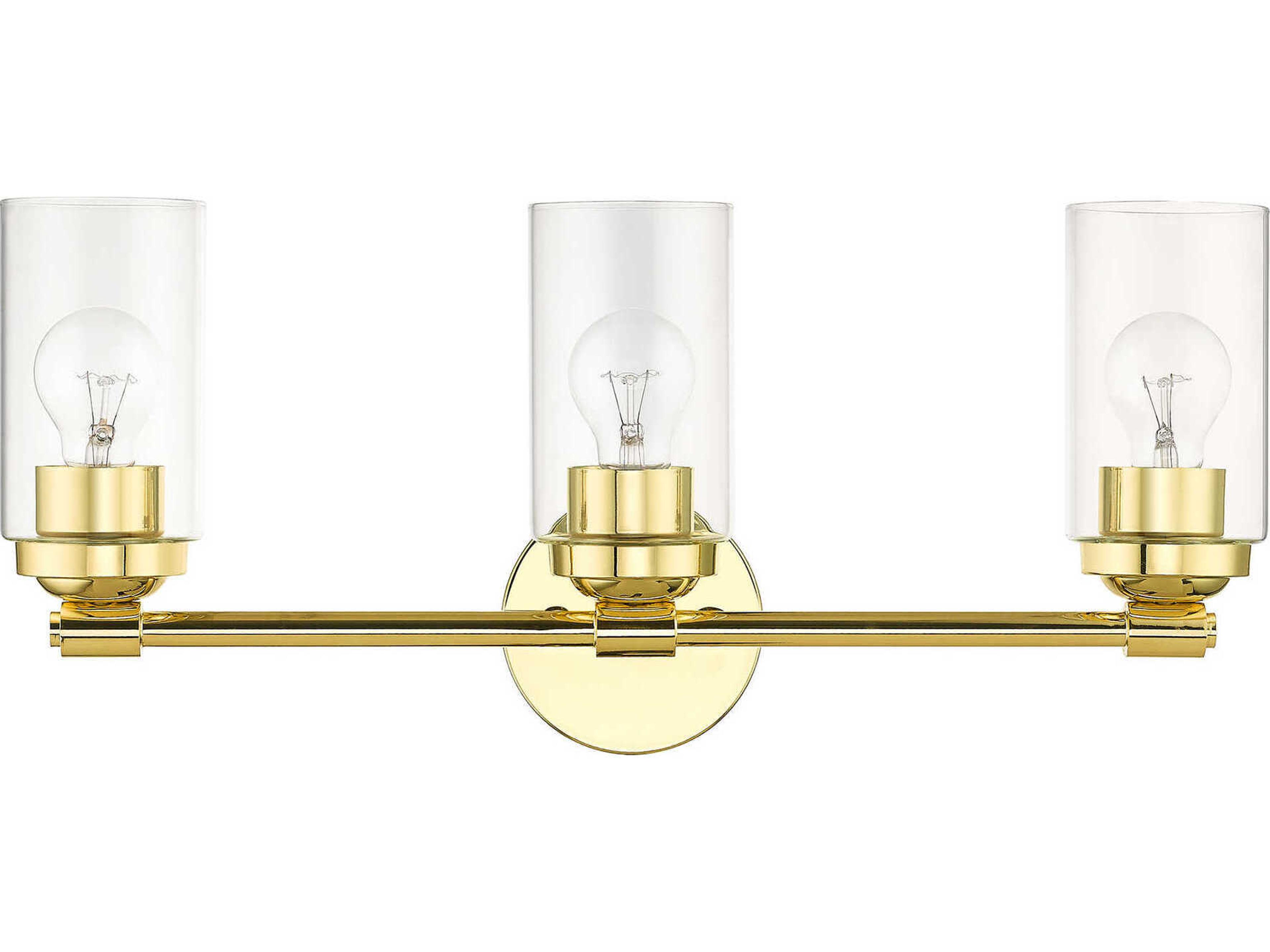 Livex Lighting Whittier 3-Light Polished Brass Glass Vanity Light