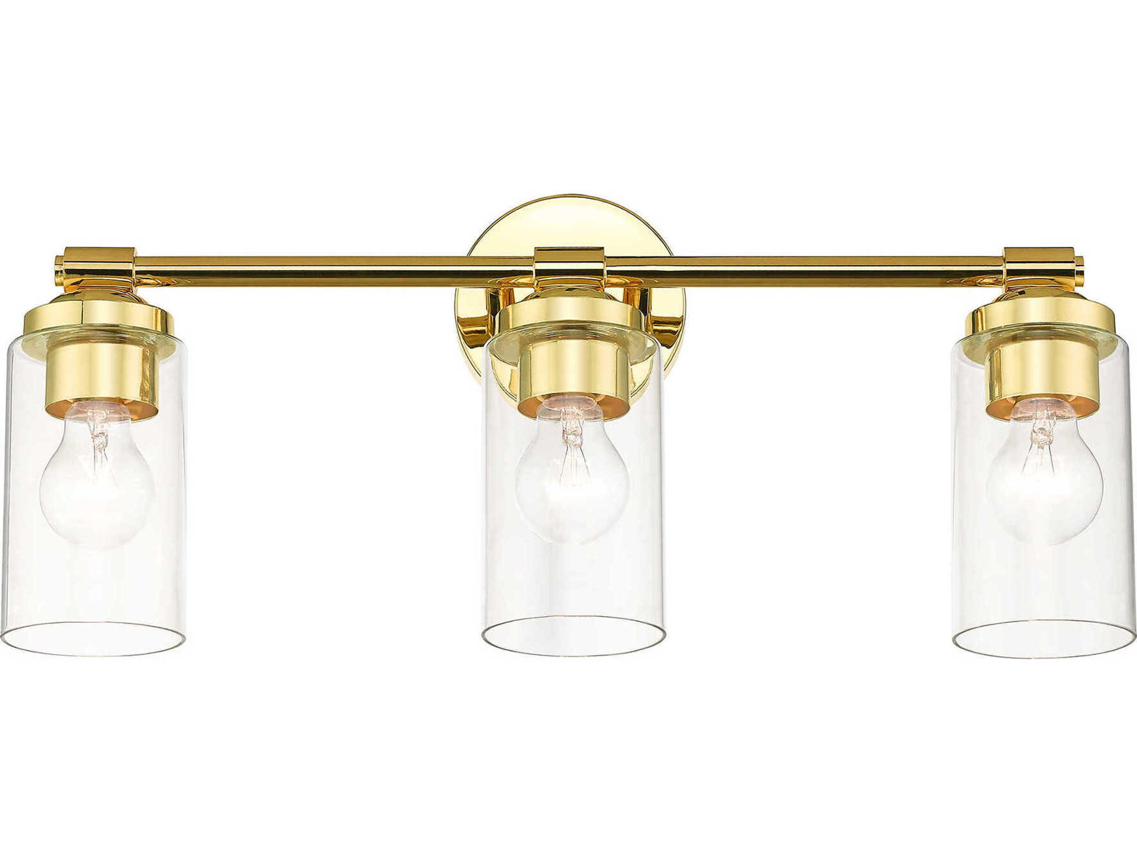 Livex Lighting Whittier 3-Light Polished Brass Glass Vanity Light