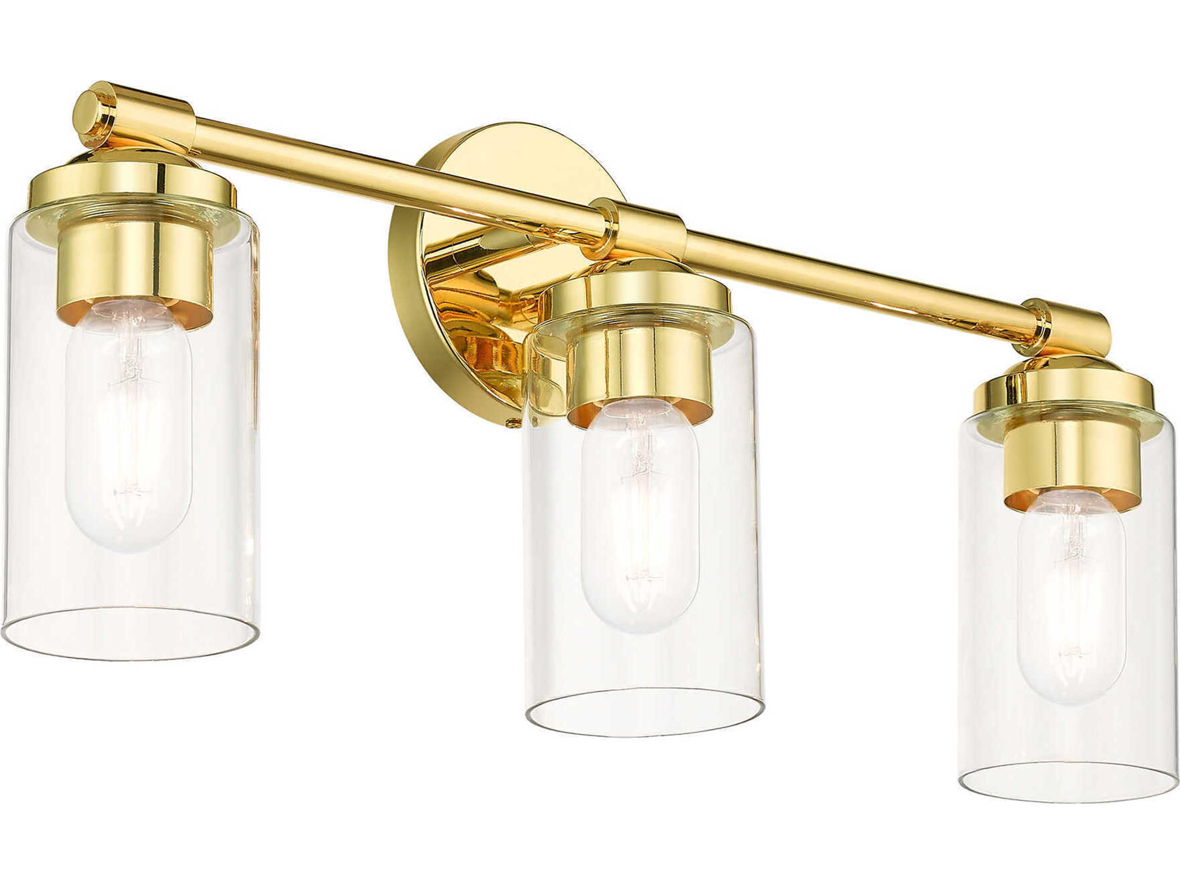 Livex Lighting Whittier 3-Light Polished Brass Glass Vanity Light