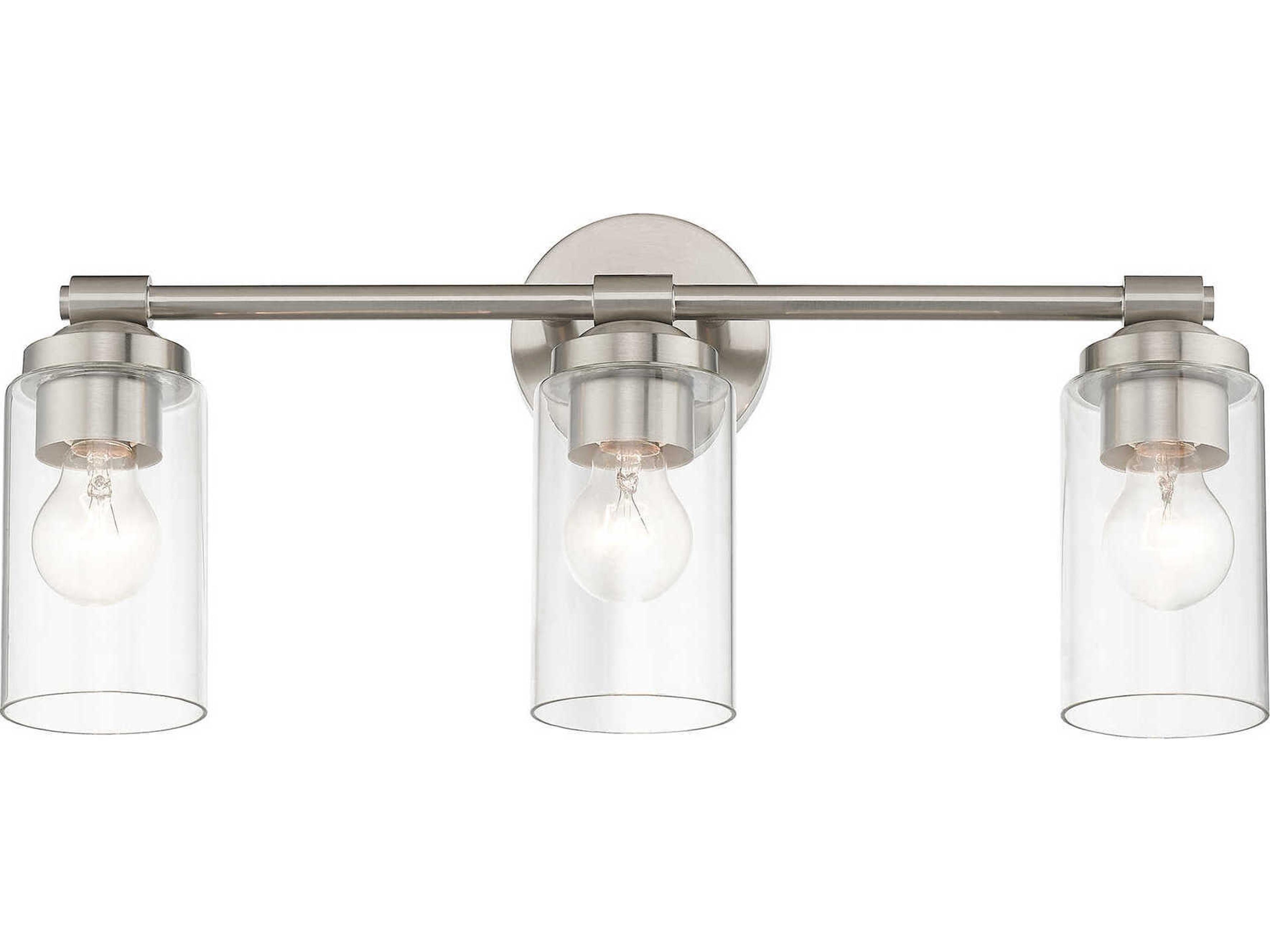 Livex Lighting Whittier 3-Light Brushed Nickel Glass Vanity Light