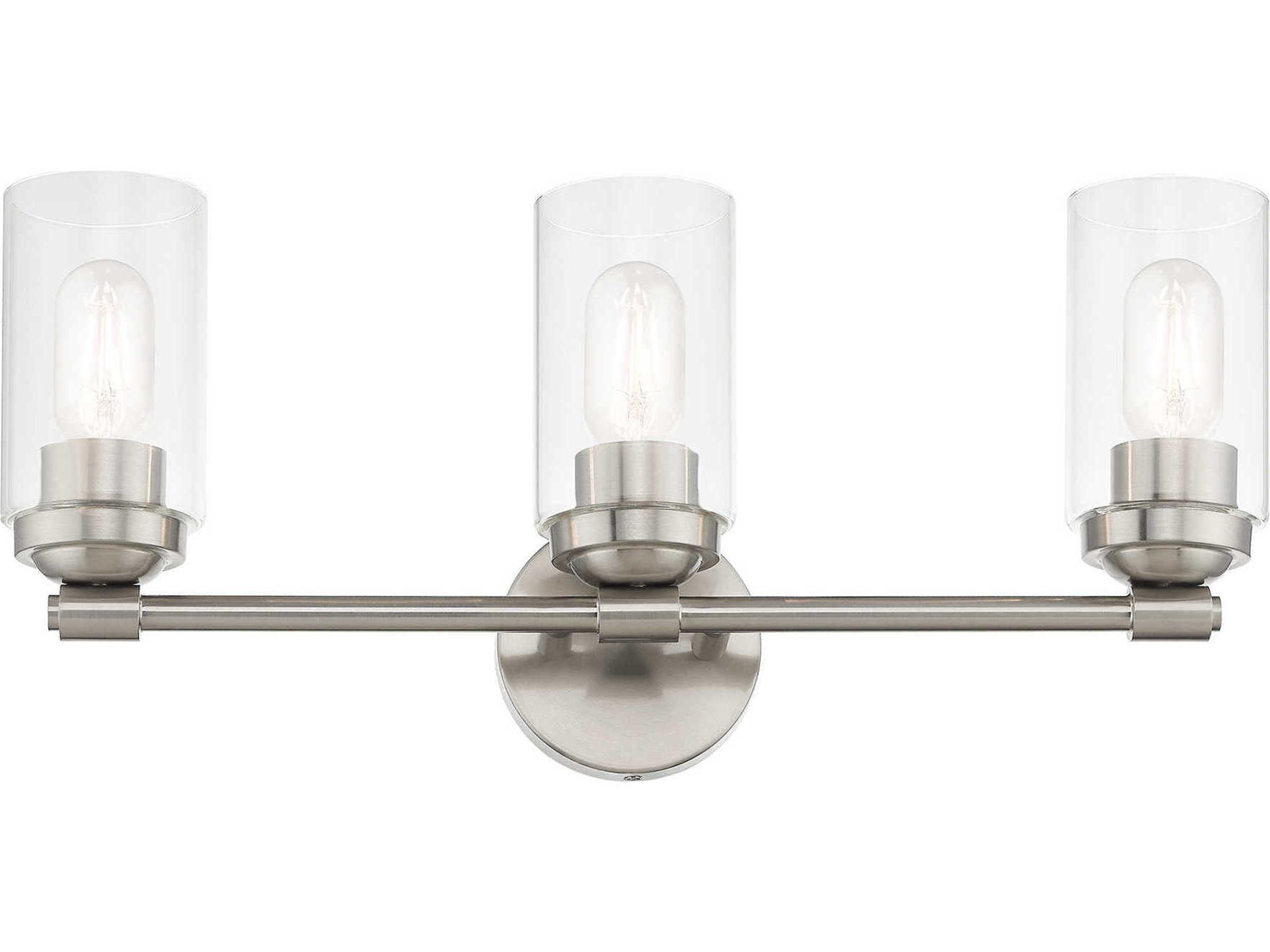 Livex Lighting Whittier 3-Light Brushed Nickel Glass Vanity Light