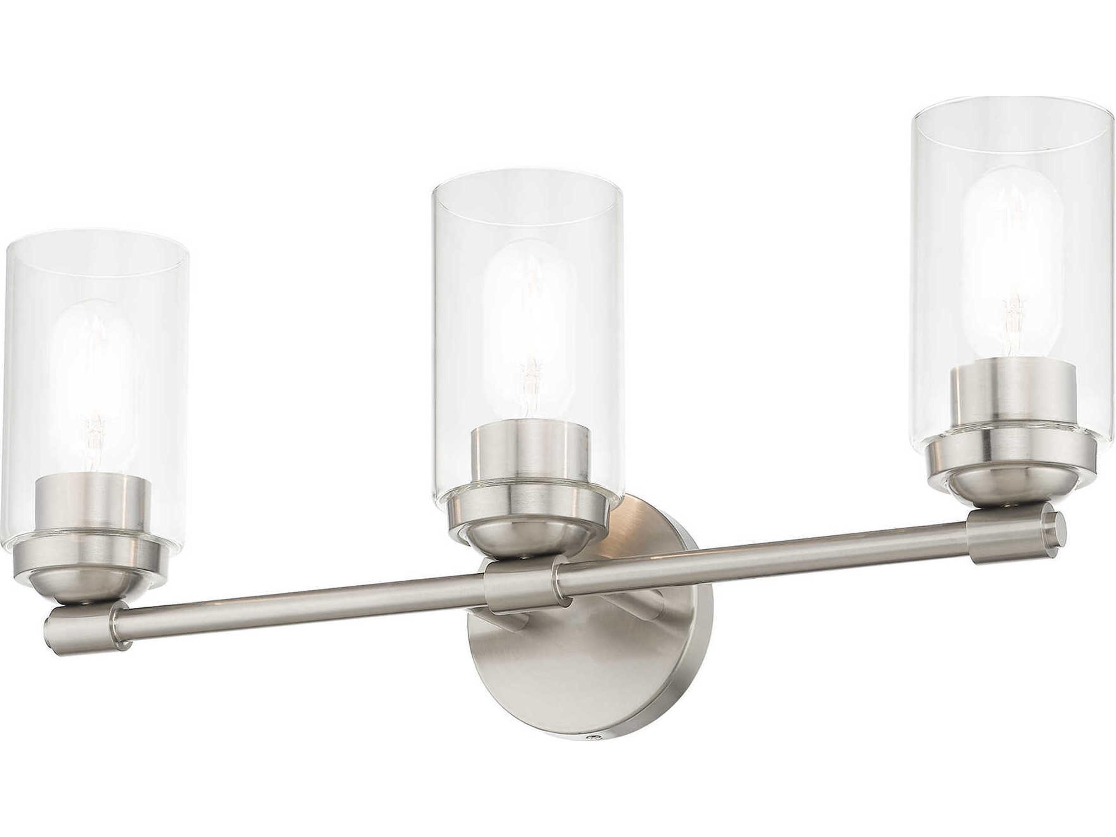Livex Lighting Whittier 3-Light Brushed Nickel Glass Vanity Light