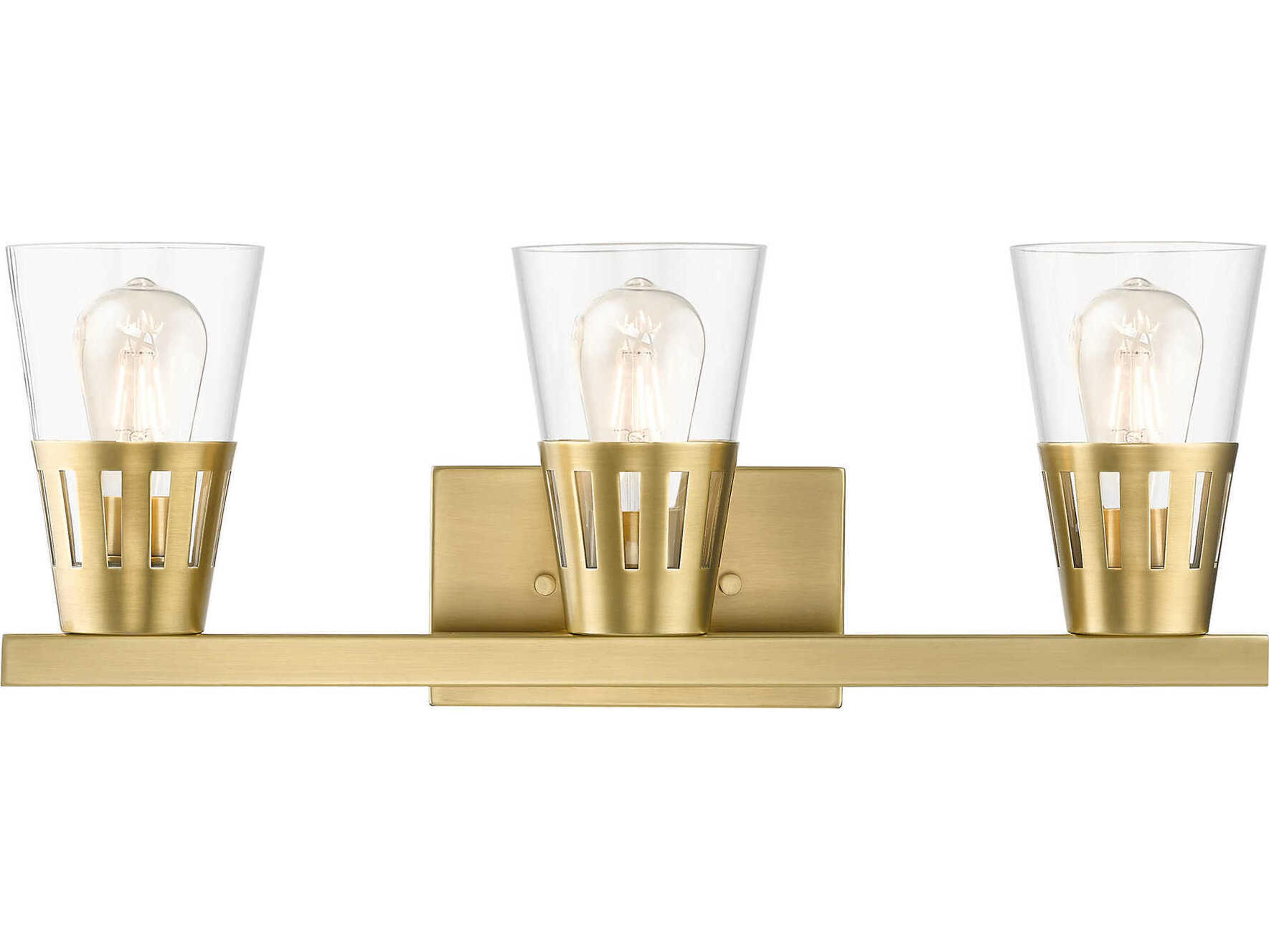Bennington 3-Light Natural Brass Glass Vanity Light