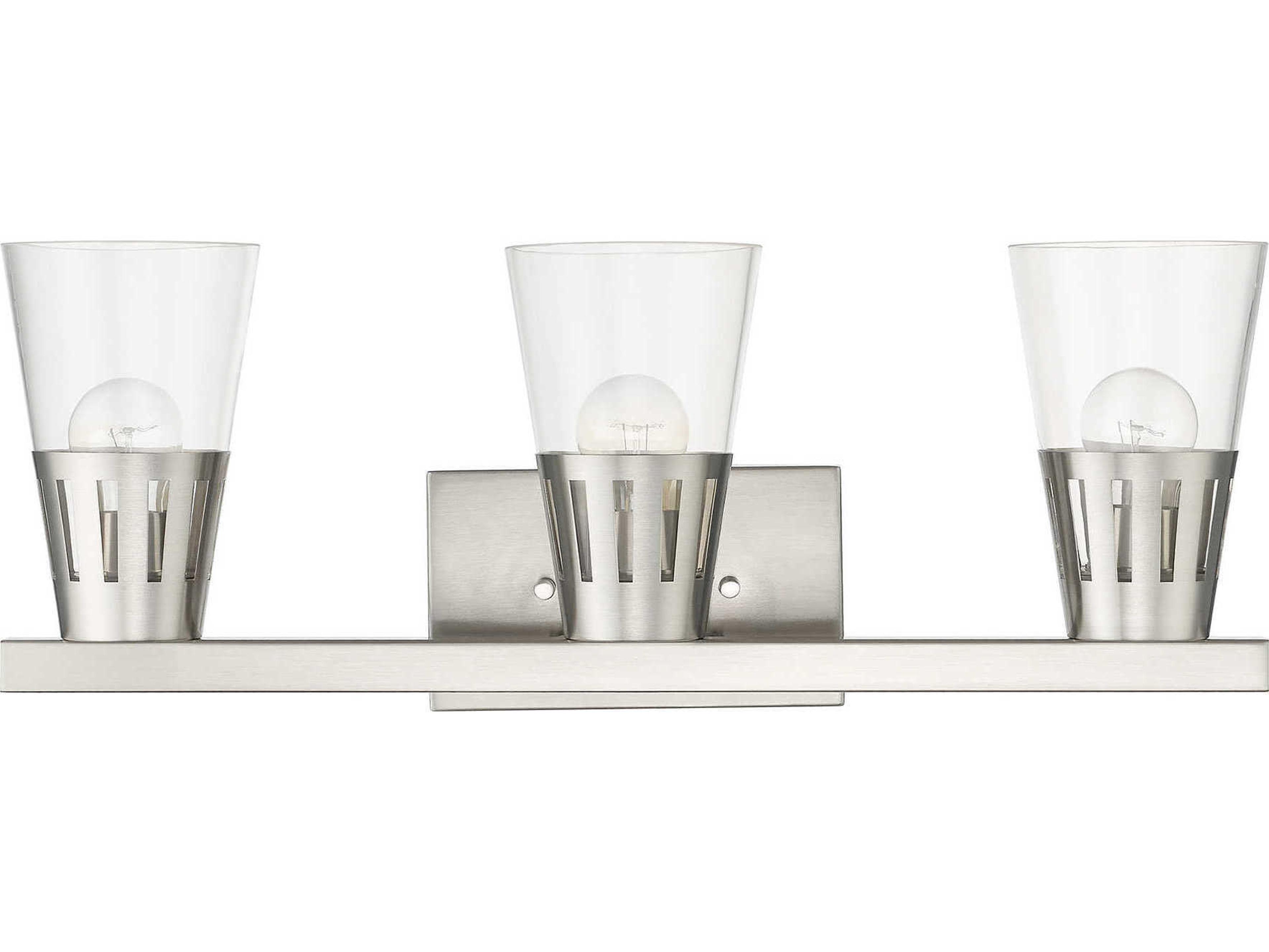 Livex Lighting Bennington 3-Light Brushed Nickel Glass Vanity Light