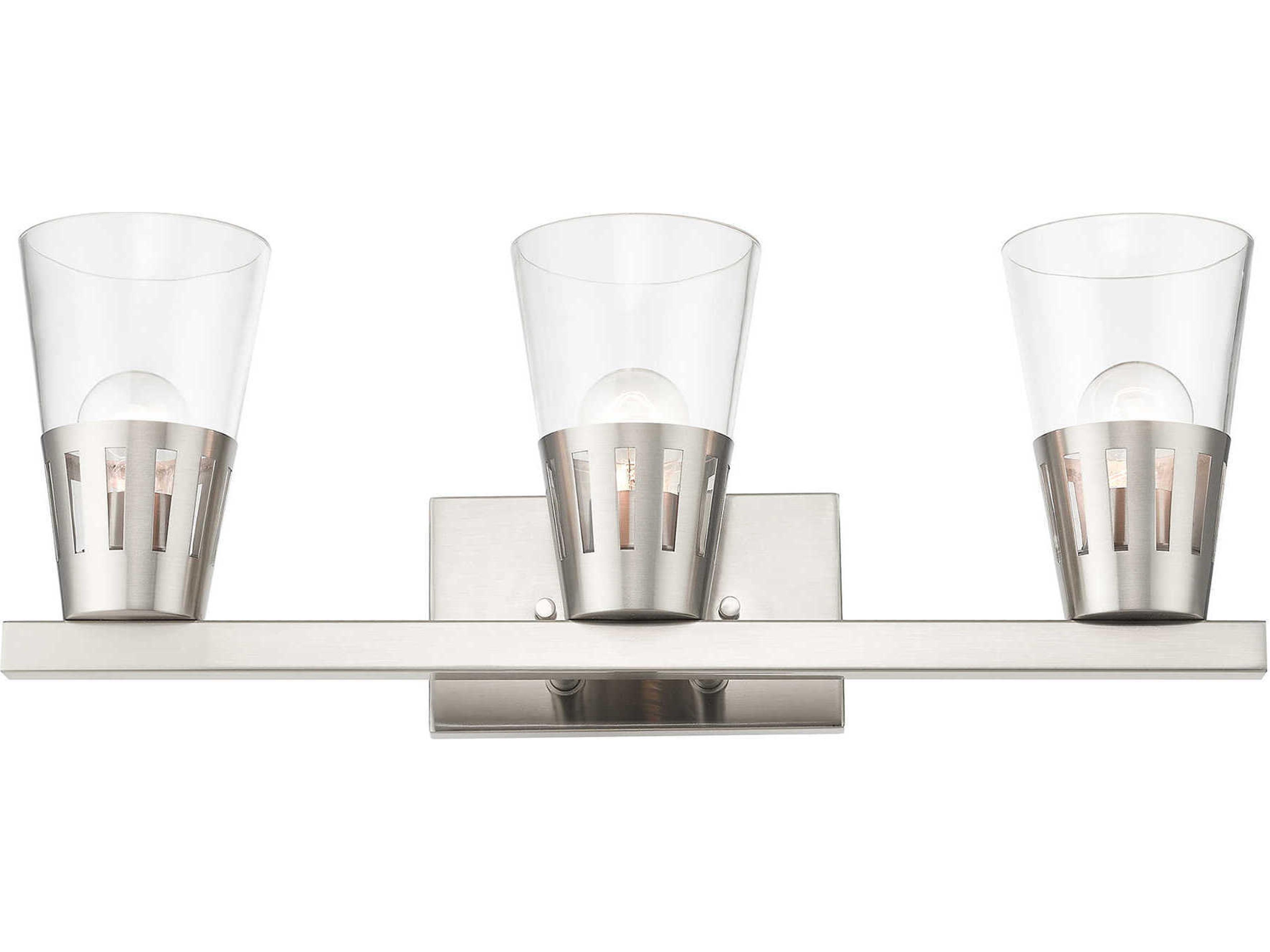 Livex Lighting Bennington 3-Light Brushed Nickel Glass Vanity Light
