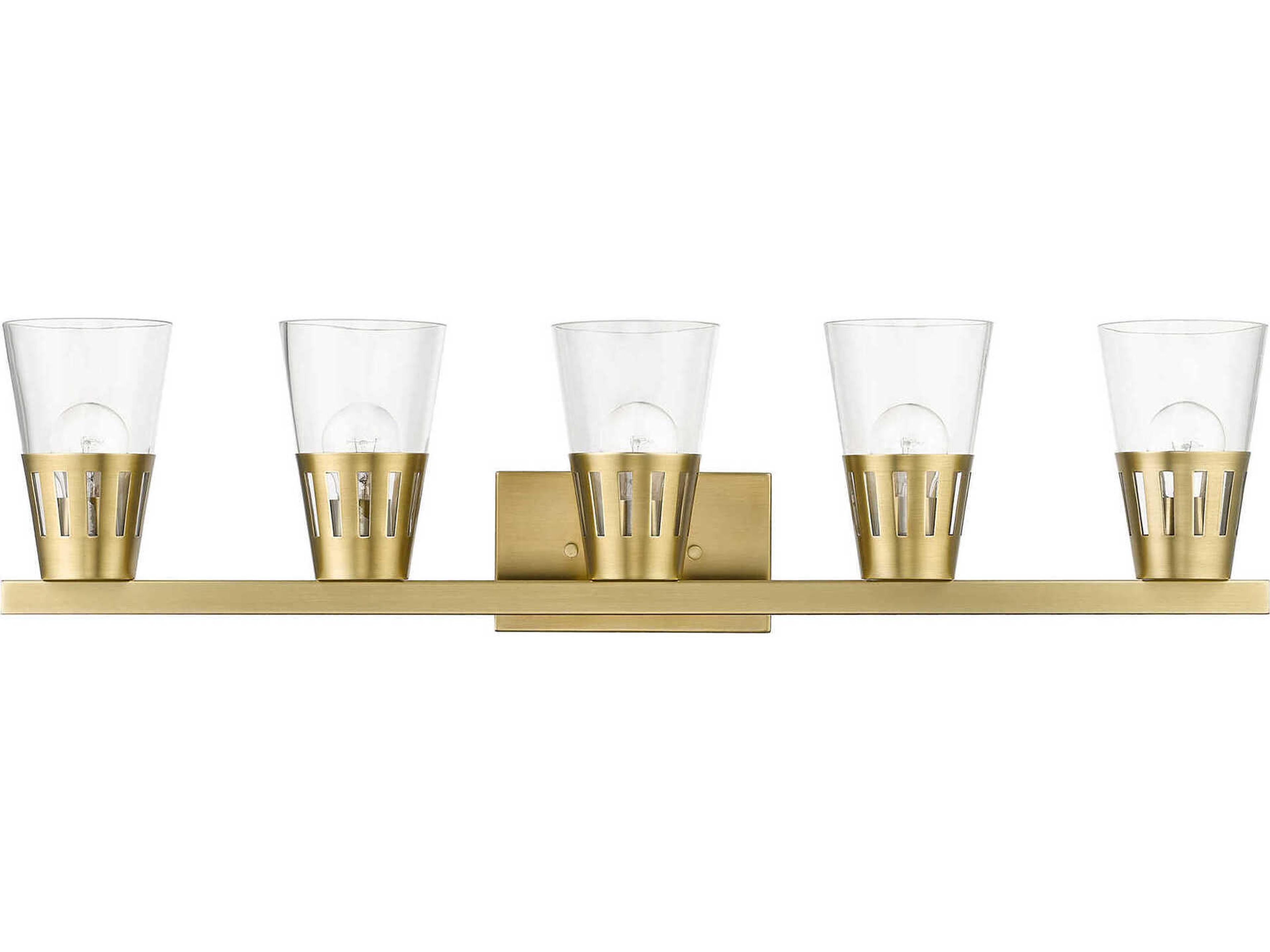 Livex Lighting Bennington 5-Light Natural Brass Glass Vanity Light