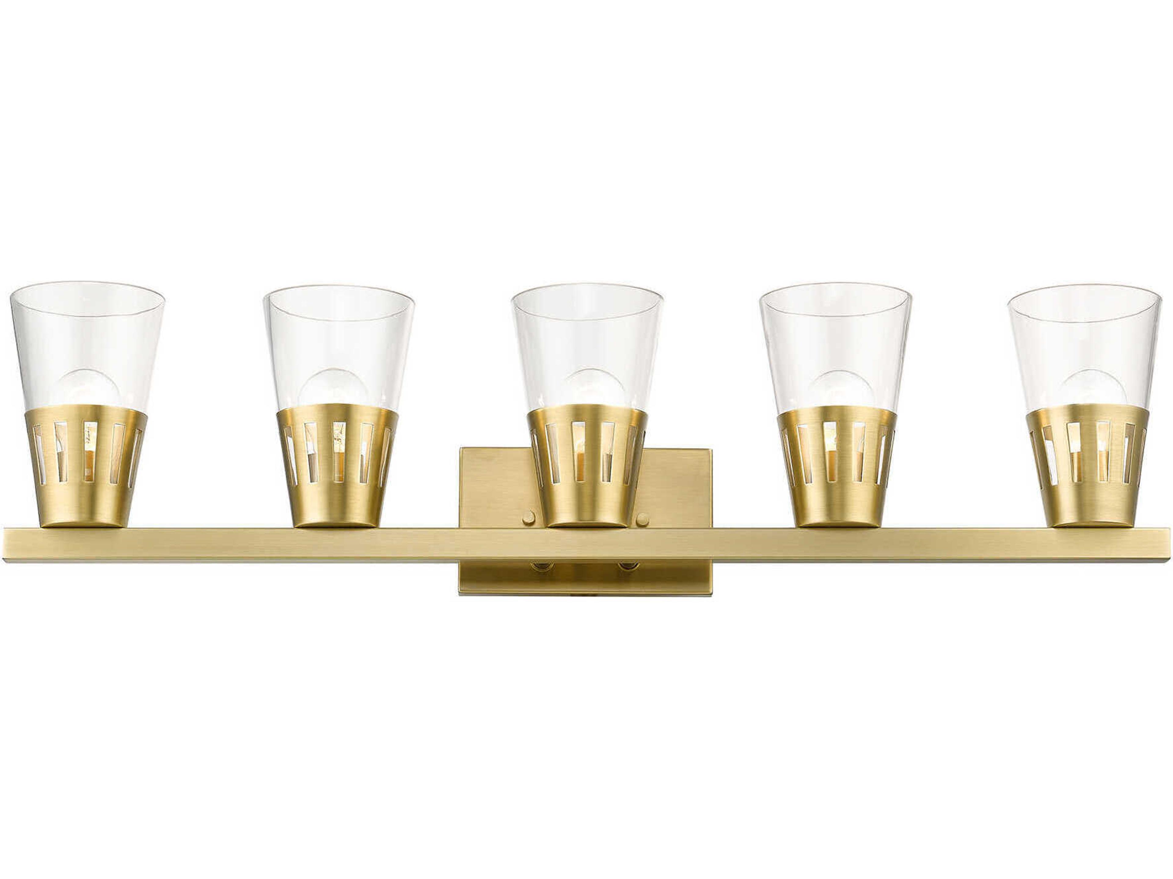 Livex Lighting Bennington 5-Light Natural Brass Glass Vanity Light