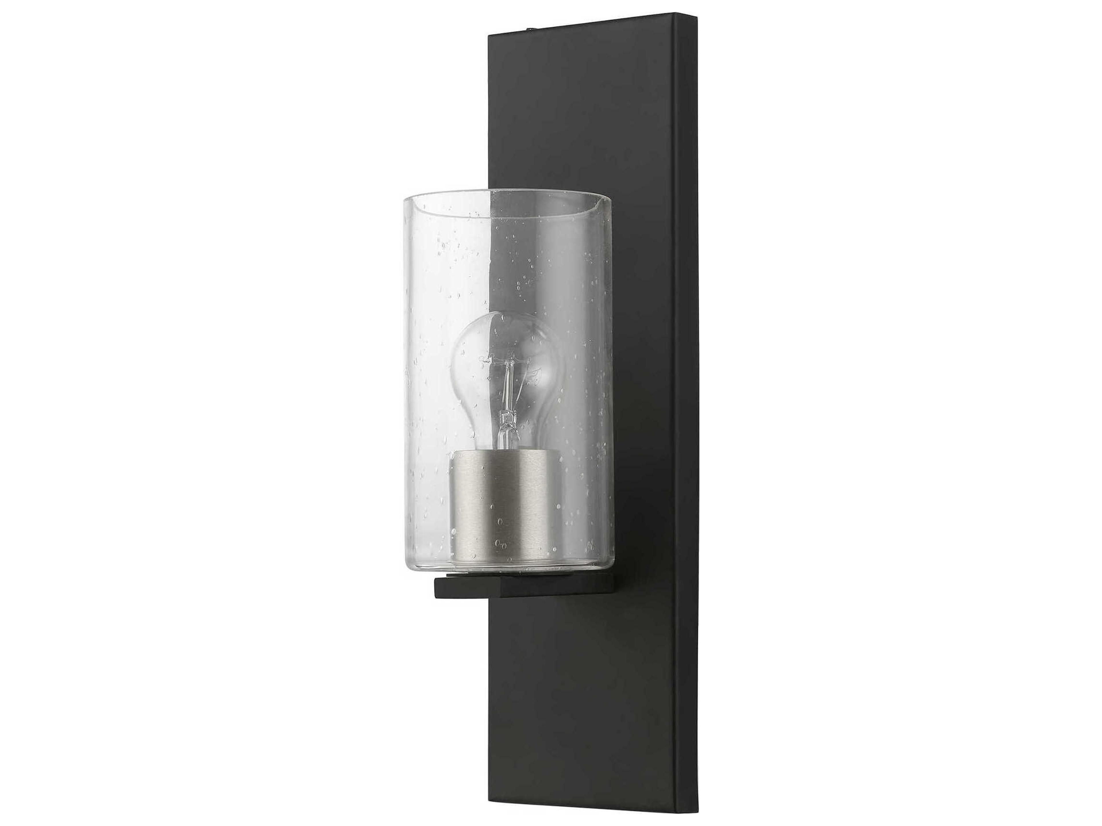 Livex Lighting Zurich 1-Light Black Brushed Nickel Glass Wall Sconce