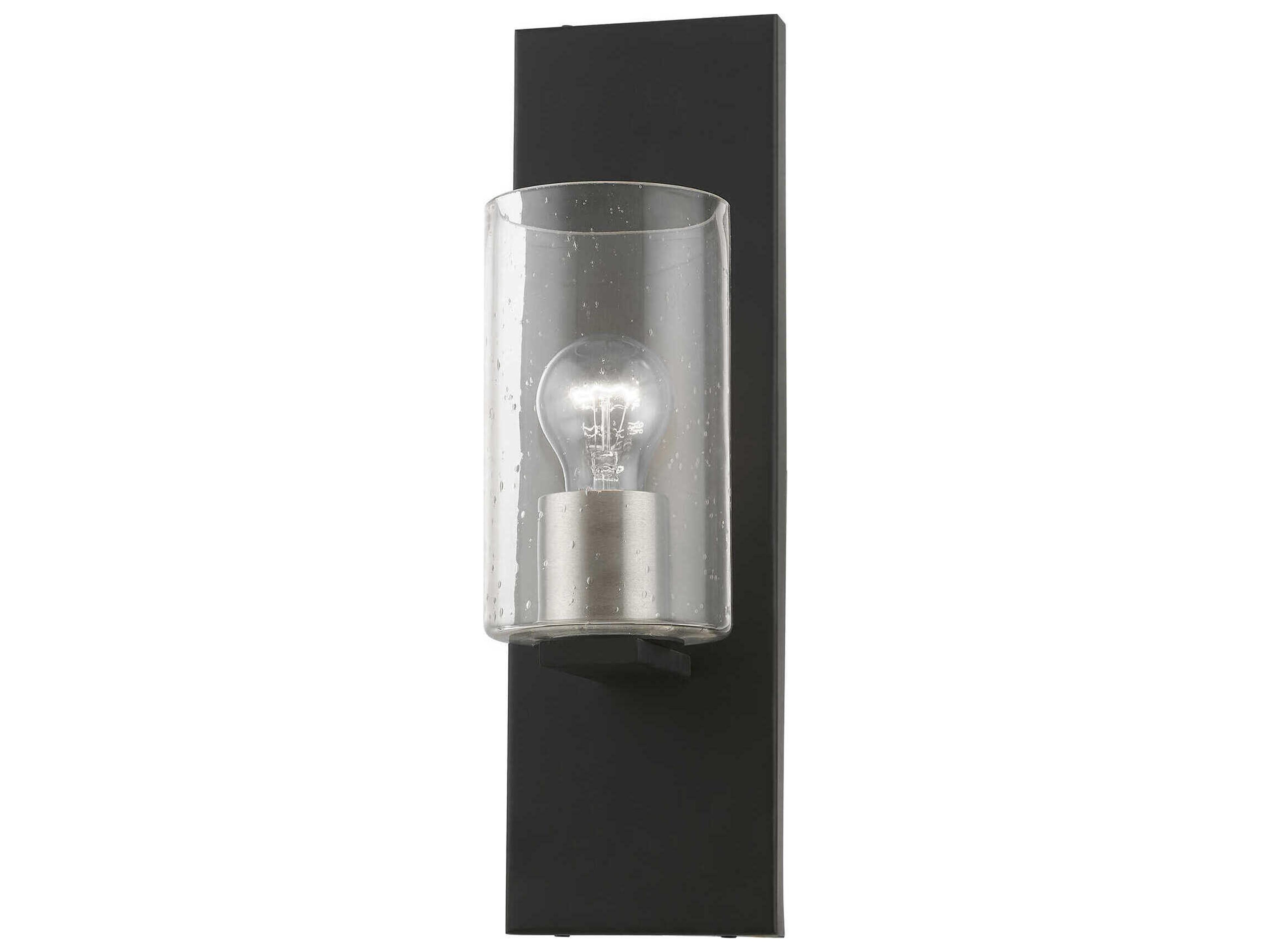Livex Lighting Zurich 1-Light Black Brushed Nickel Glass Wall Sconce