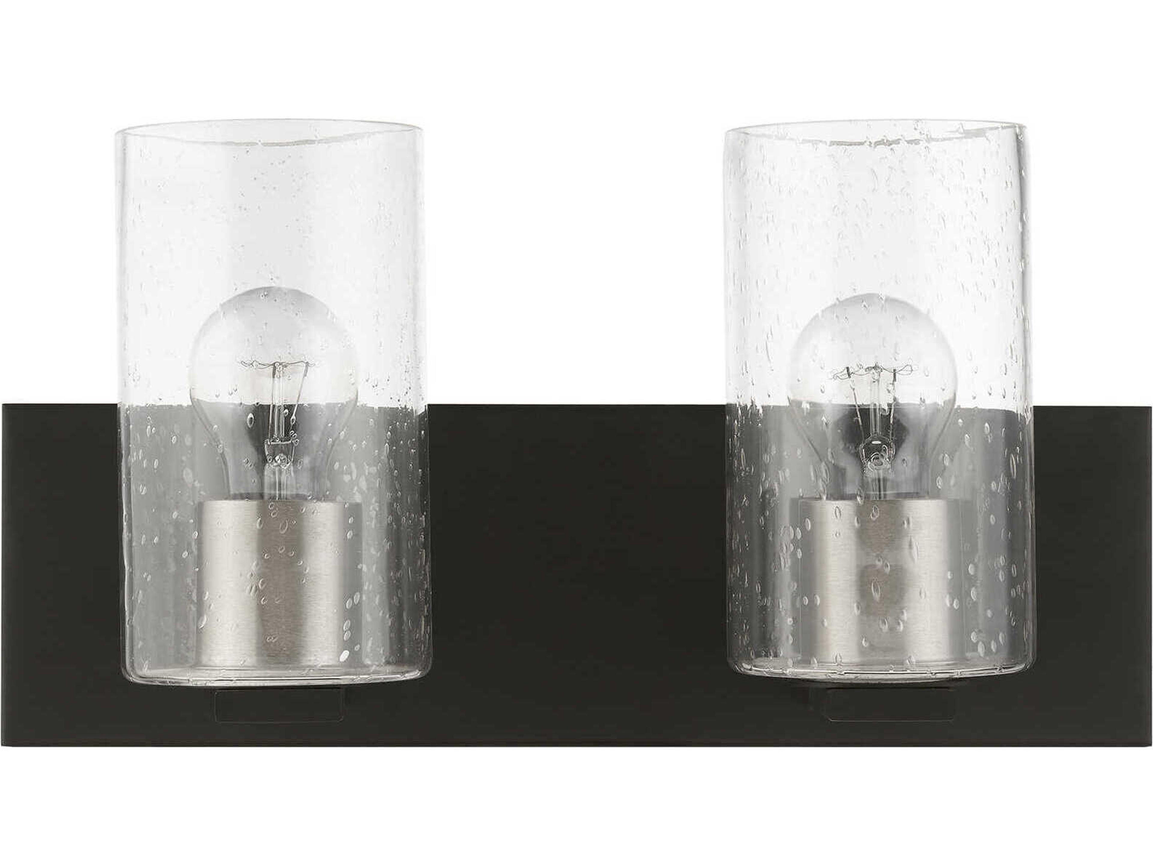 Livex Lighting Zurich 2-Light Black Brushed Nickel Glass Vanity Light