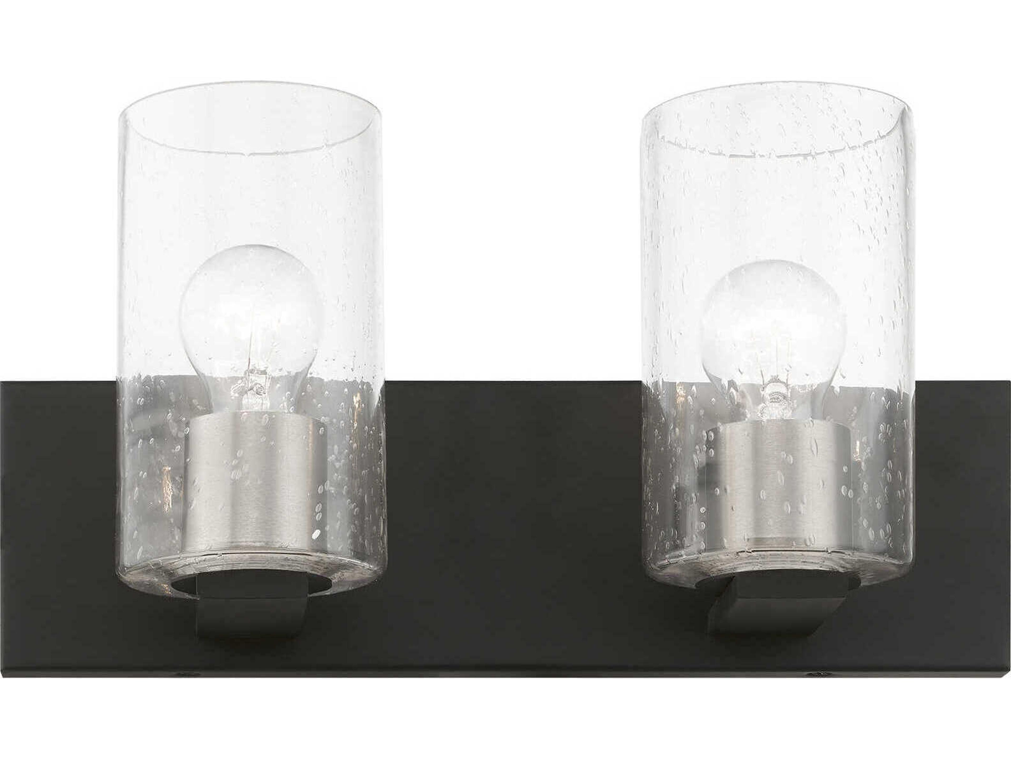Livex Lighting Zurich 2-Light Black Brushed Nickel Glass Vanity Light