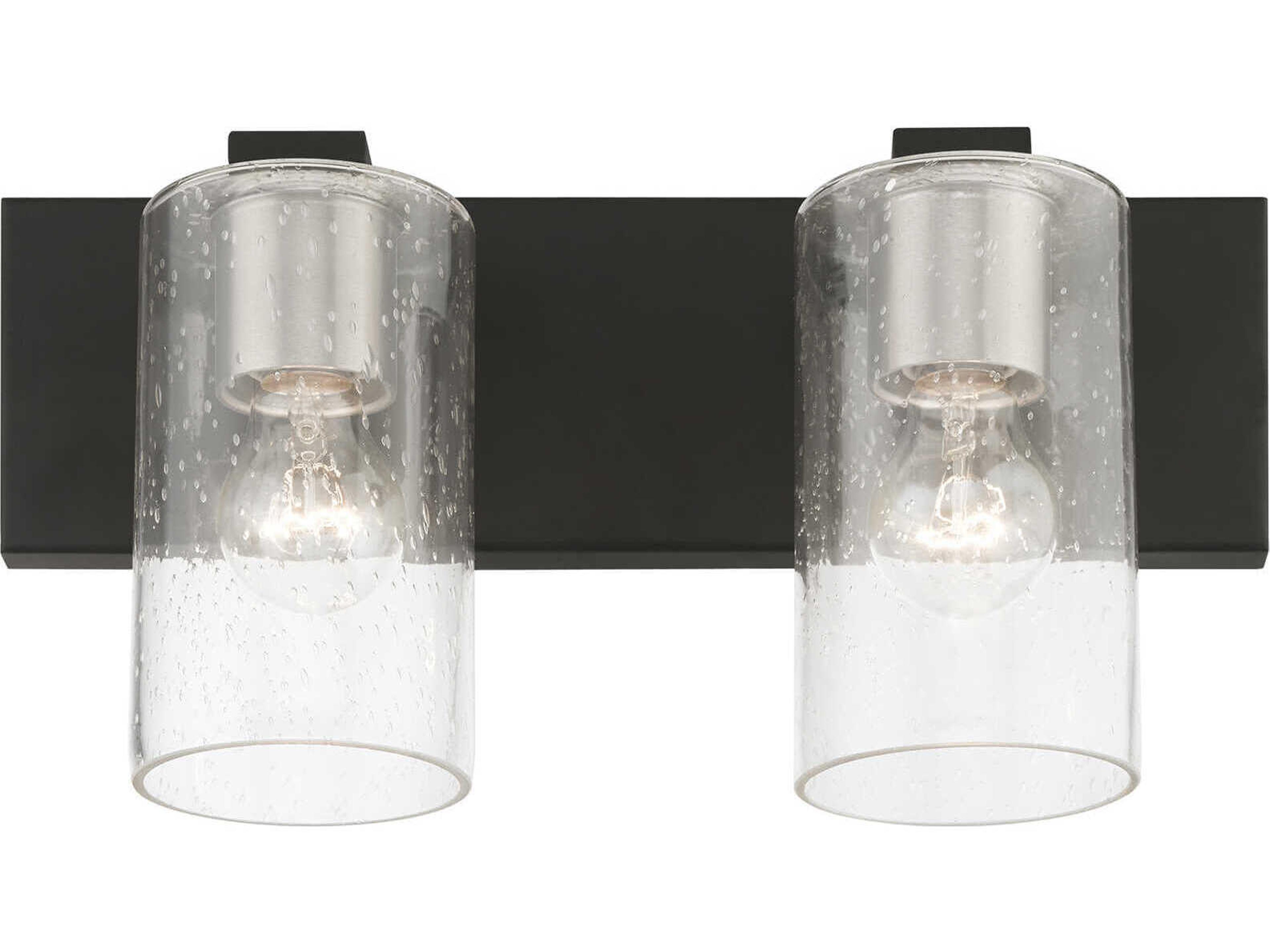 Livex Lighting Zurich 2-Light Black Brushed Nickel Glass Vanity Light