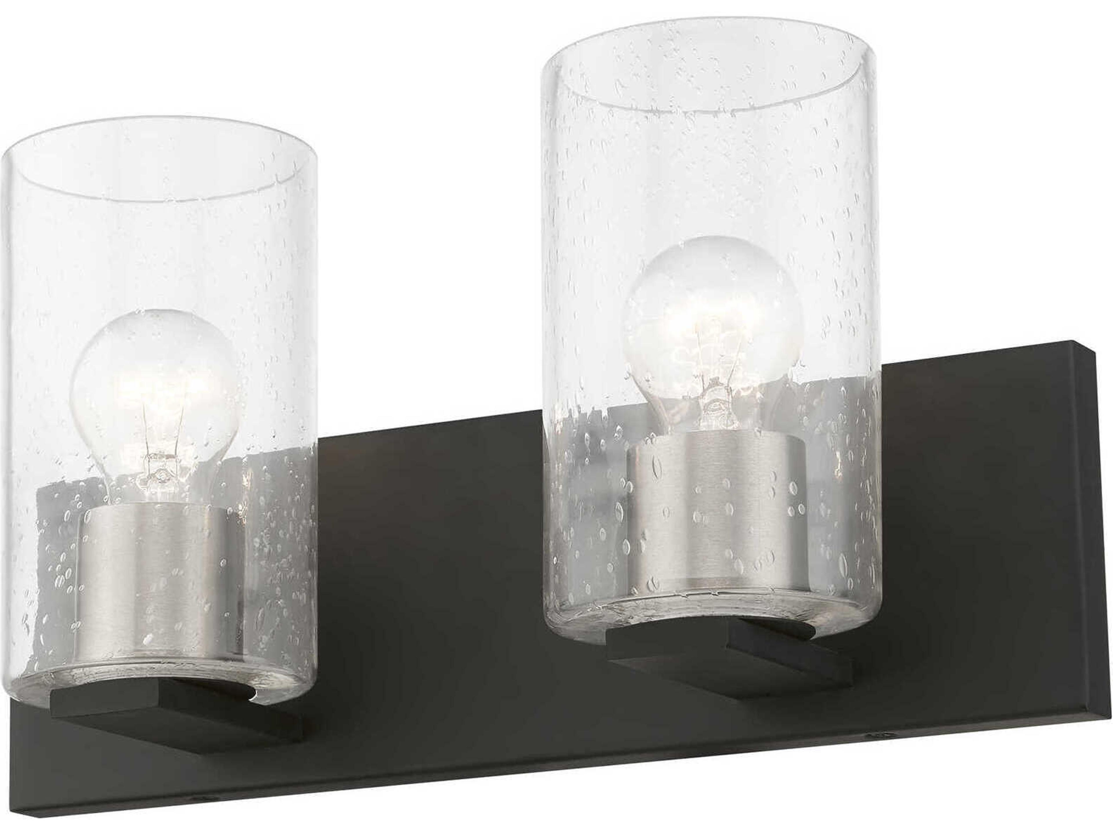 Livex Lighting Zurich 2-Light Black Brushed Nickel Glass Vanity Light