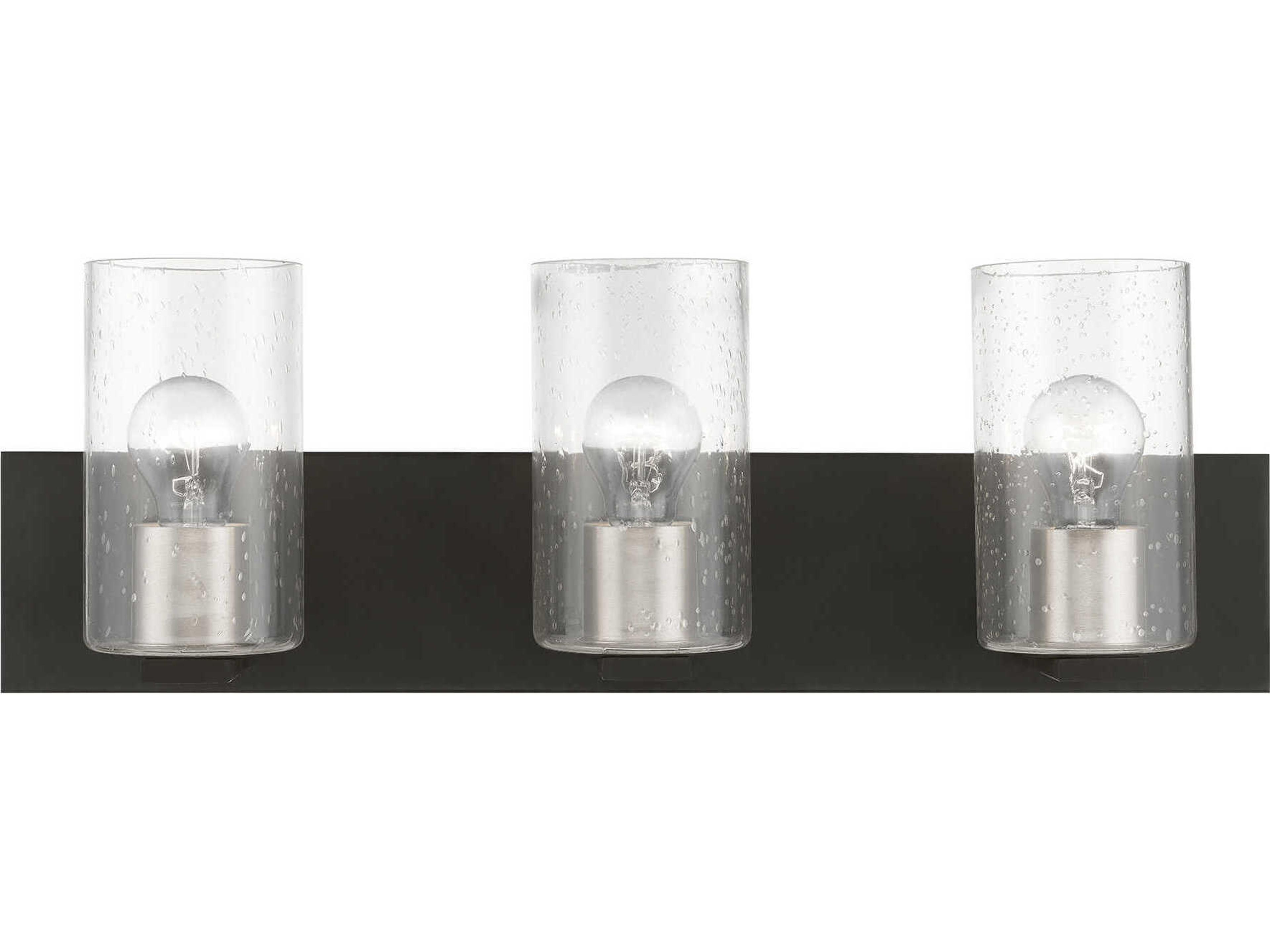 Zurich 3-Light Black Brushed Nickel Glass Vanity Light