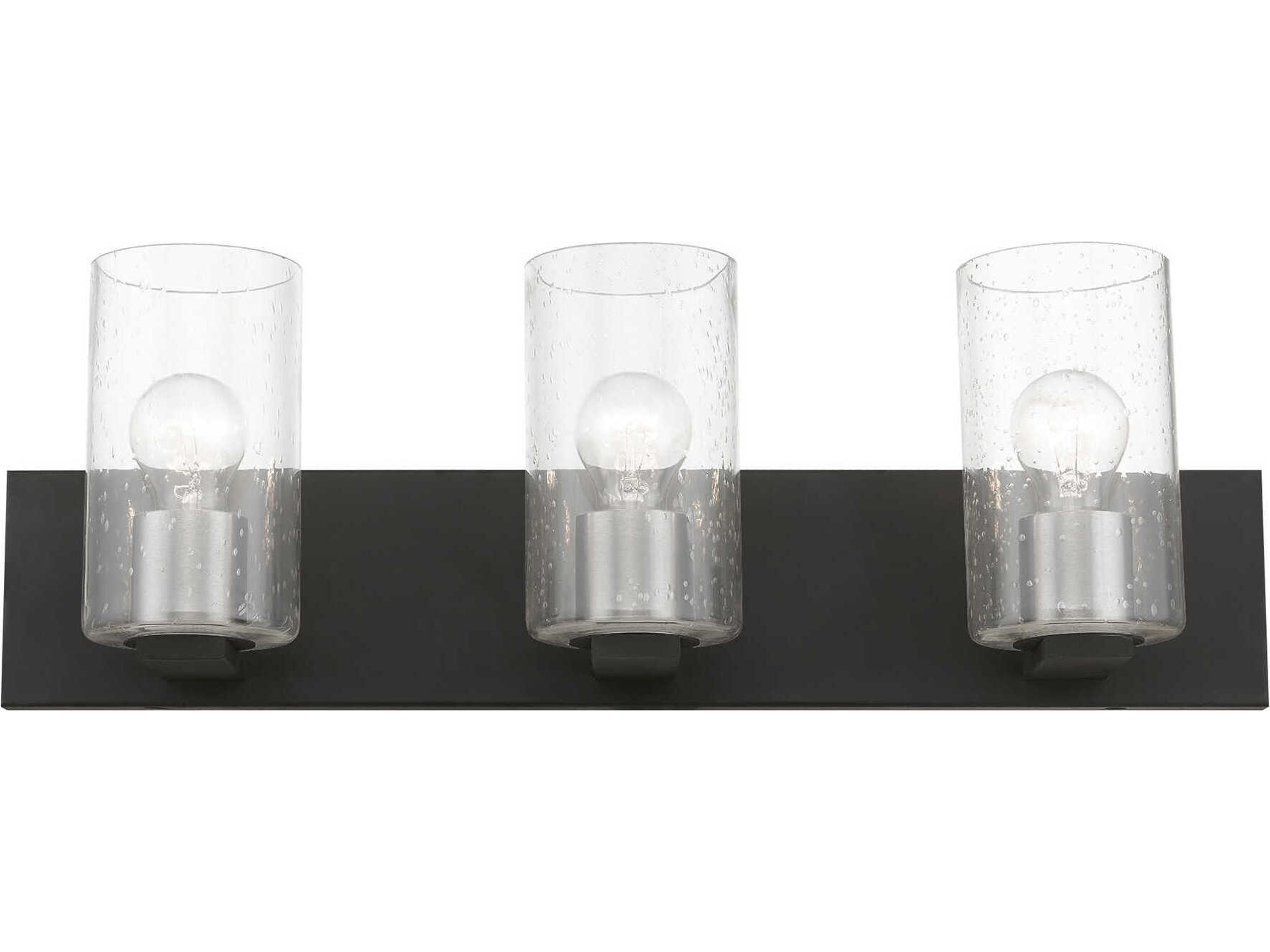 Livex Lighting Zurich 3-Light Black Brushed Nickel Glass Vanity Light