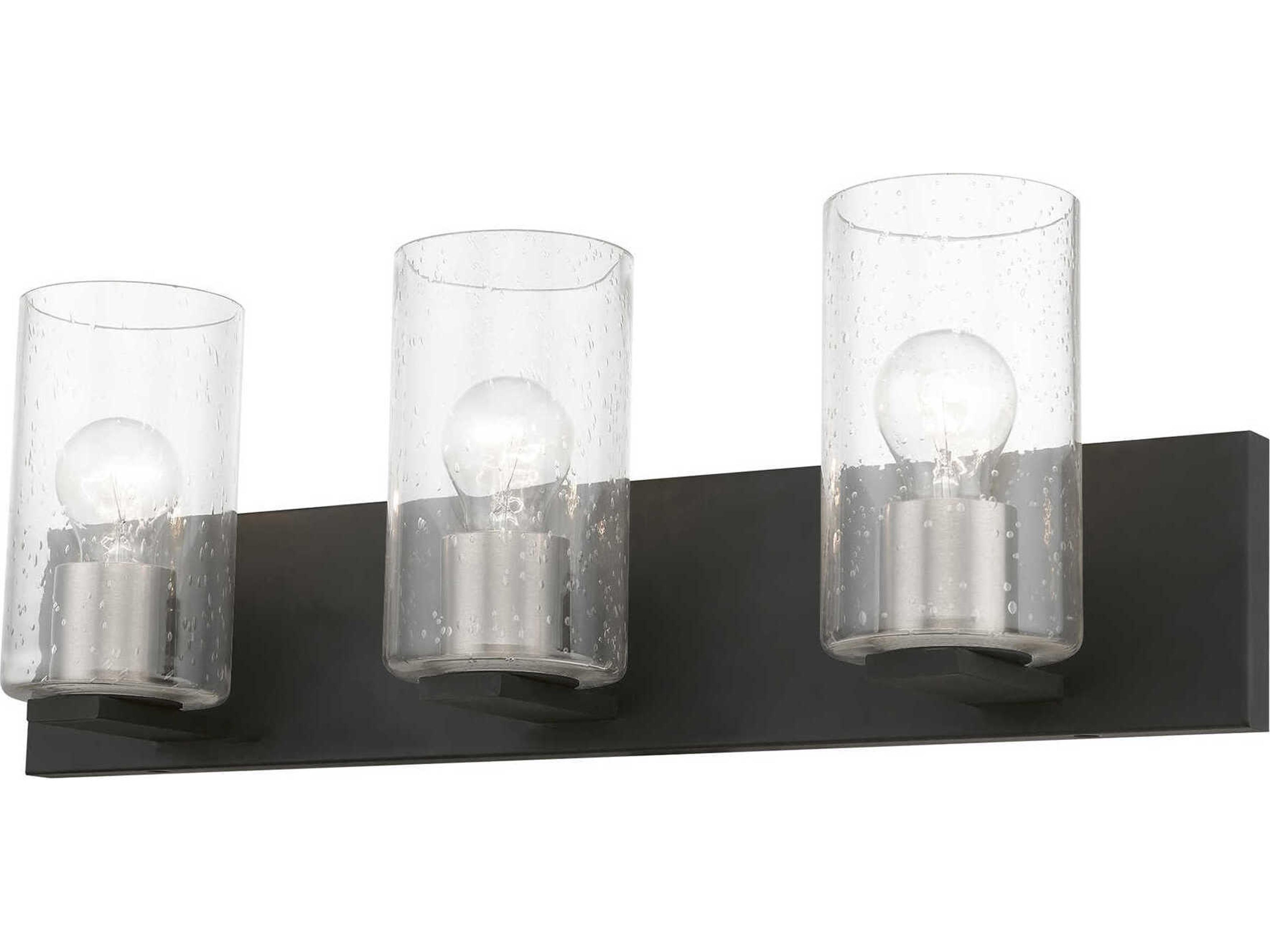Livex Lighting Zurich 3-Light Black Brushed Nickel Glass Vanity Light