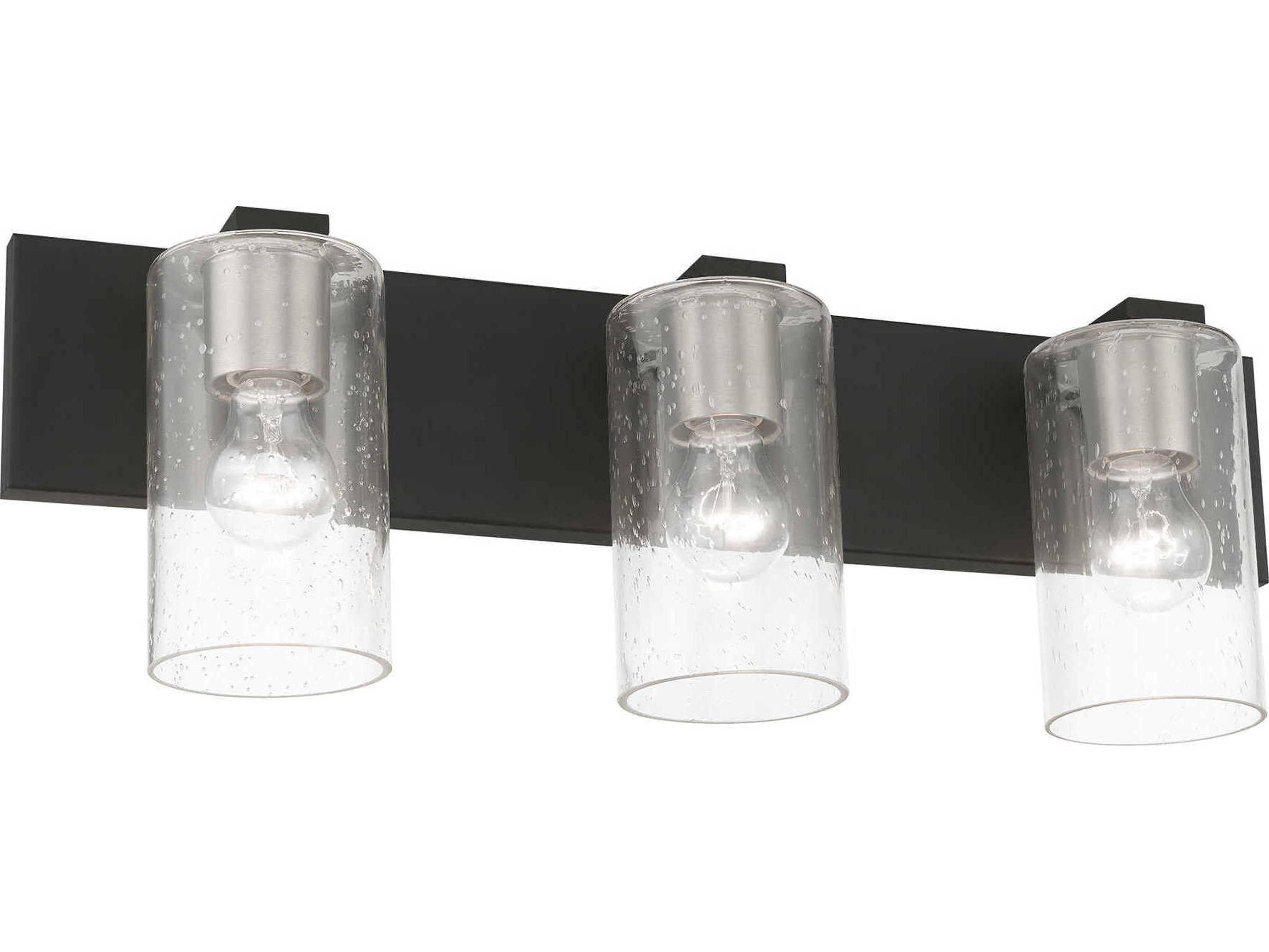 Livex Lighting Zurich 3-Light Black Brushed Nickel Glass Vanity Light