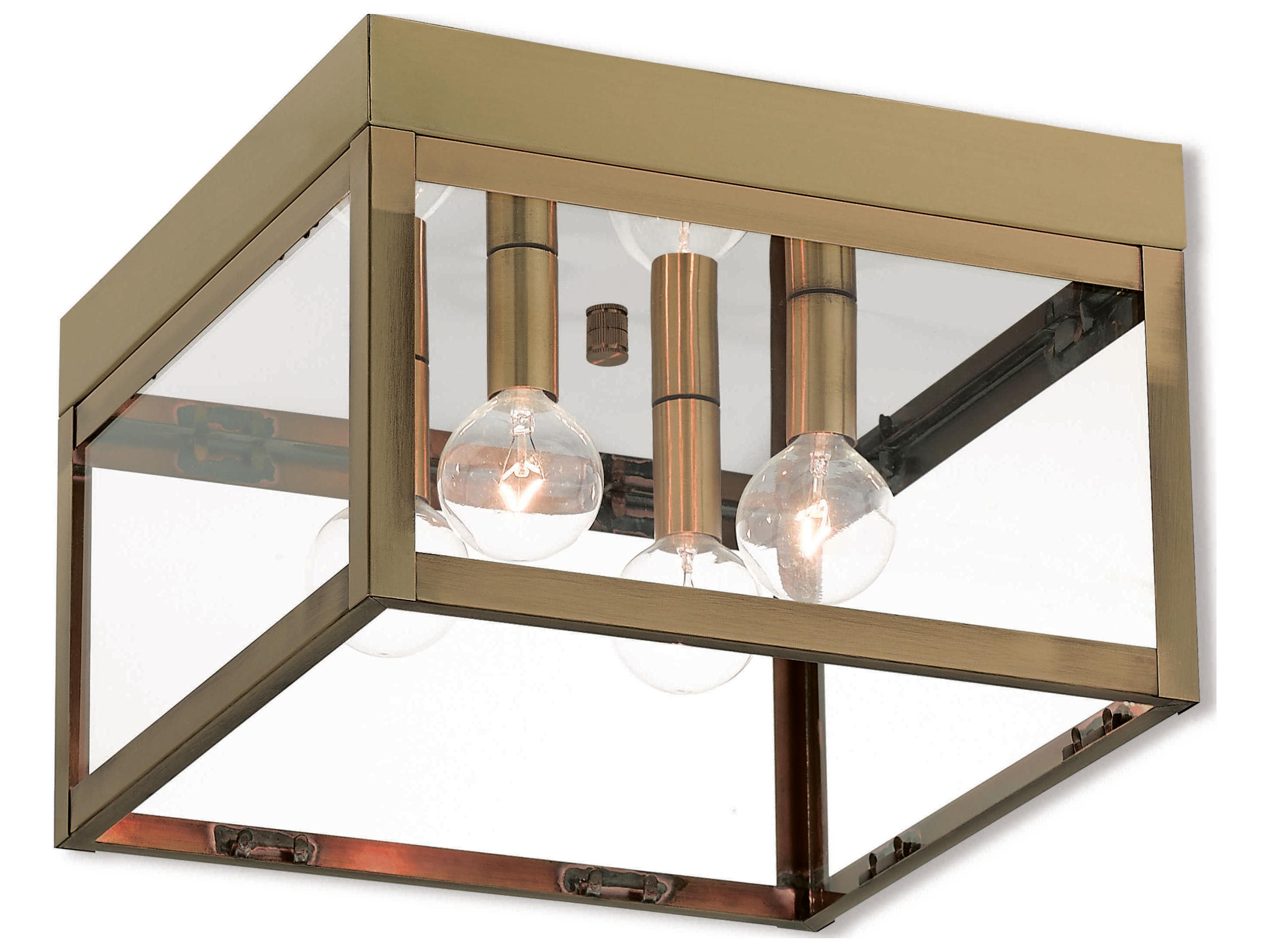 Nyack 4-Light Antique Brass Glass Flush Mount