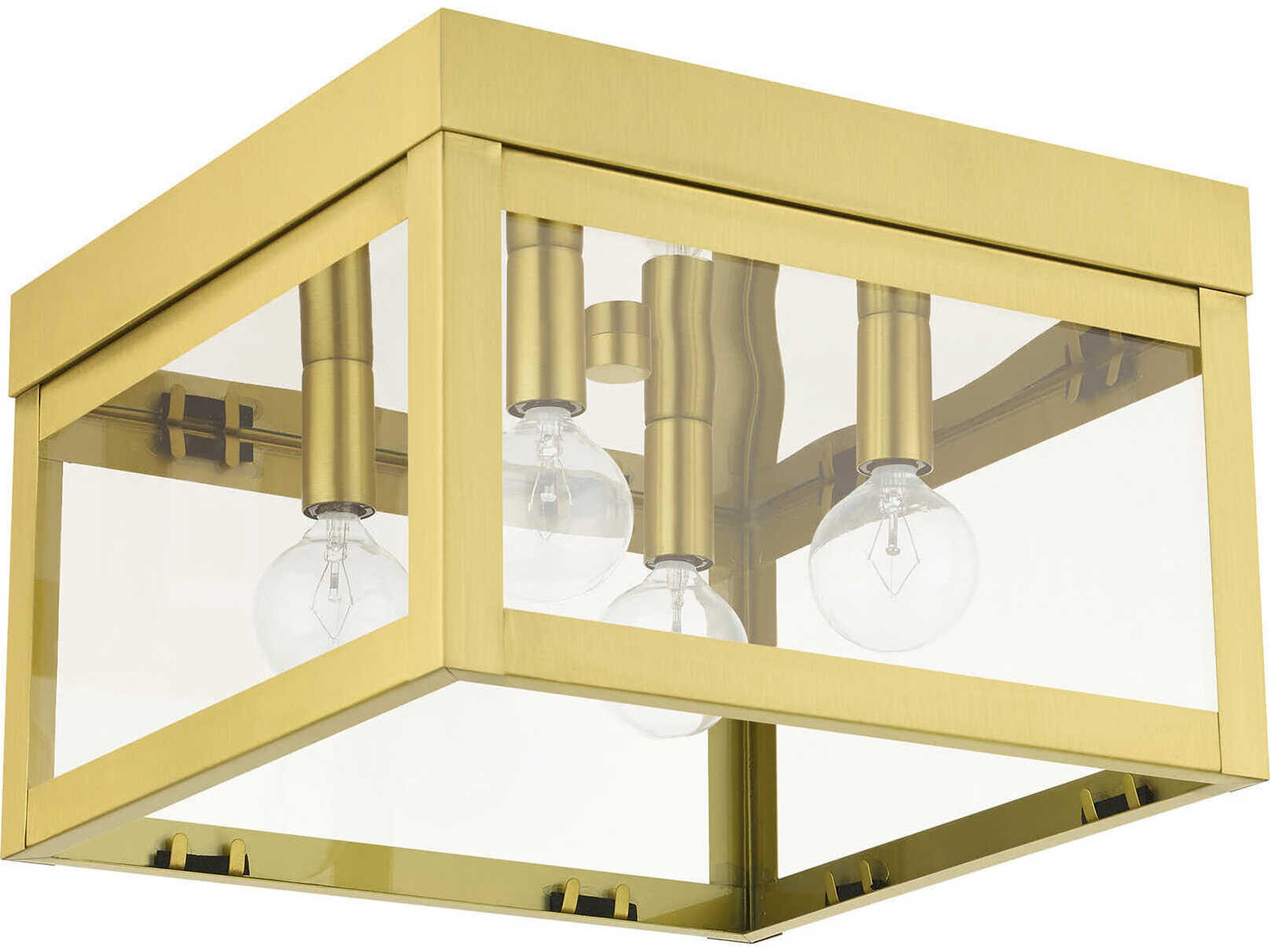 Livex Lighting Nyack 4-Light Satin Brass Glass Flush Mount