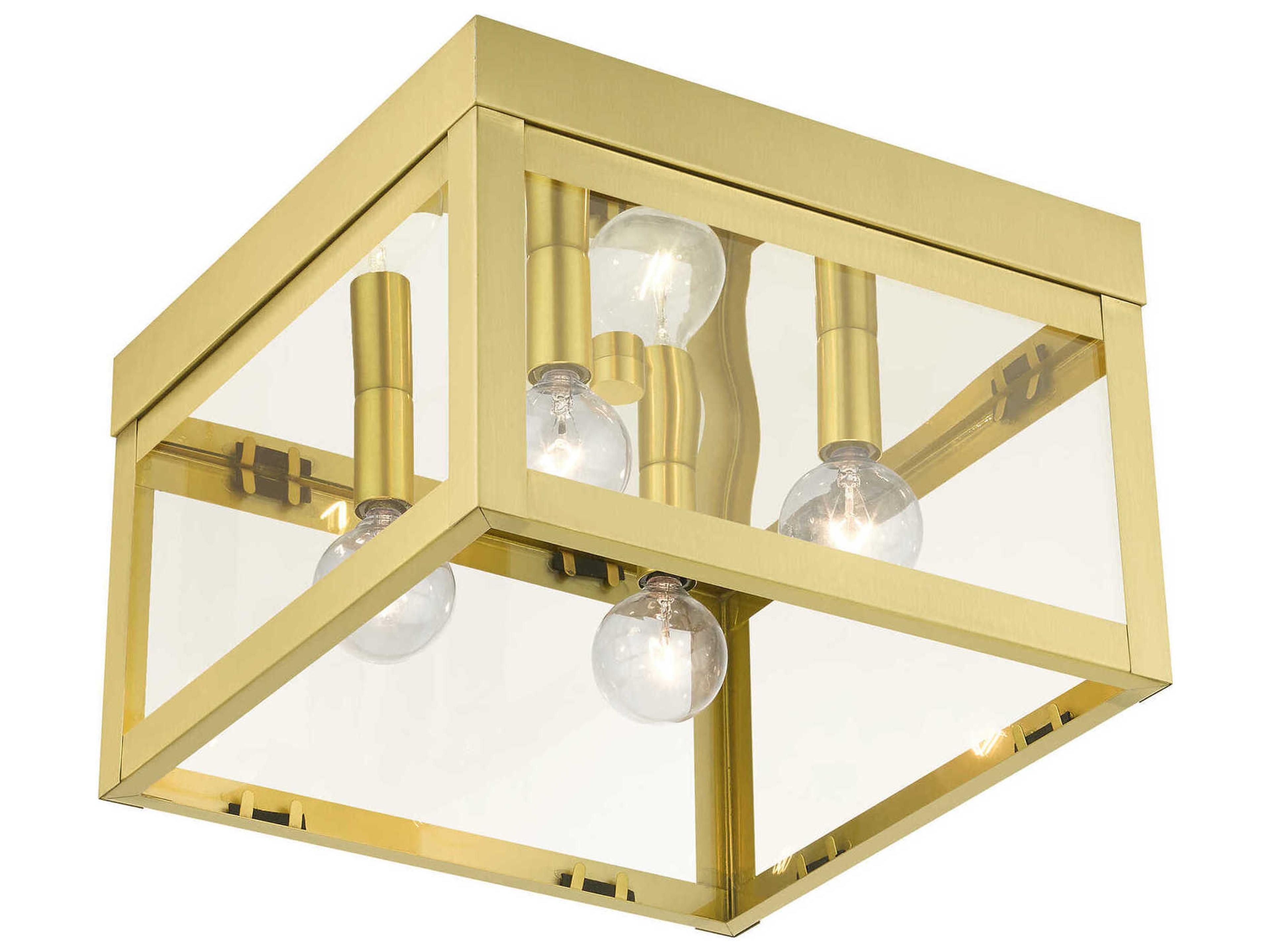 Livex Lighting Nyack 4-Light Satin Brass Glass Flush Mount