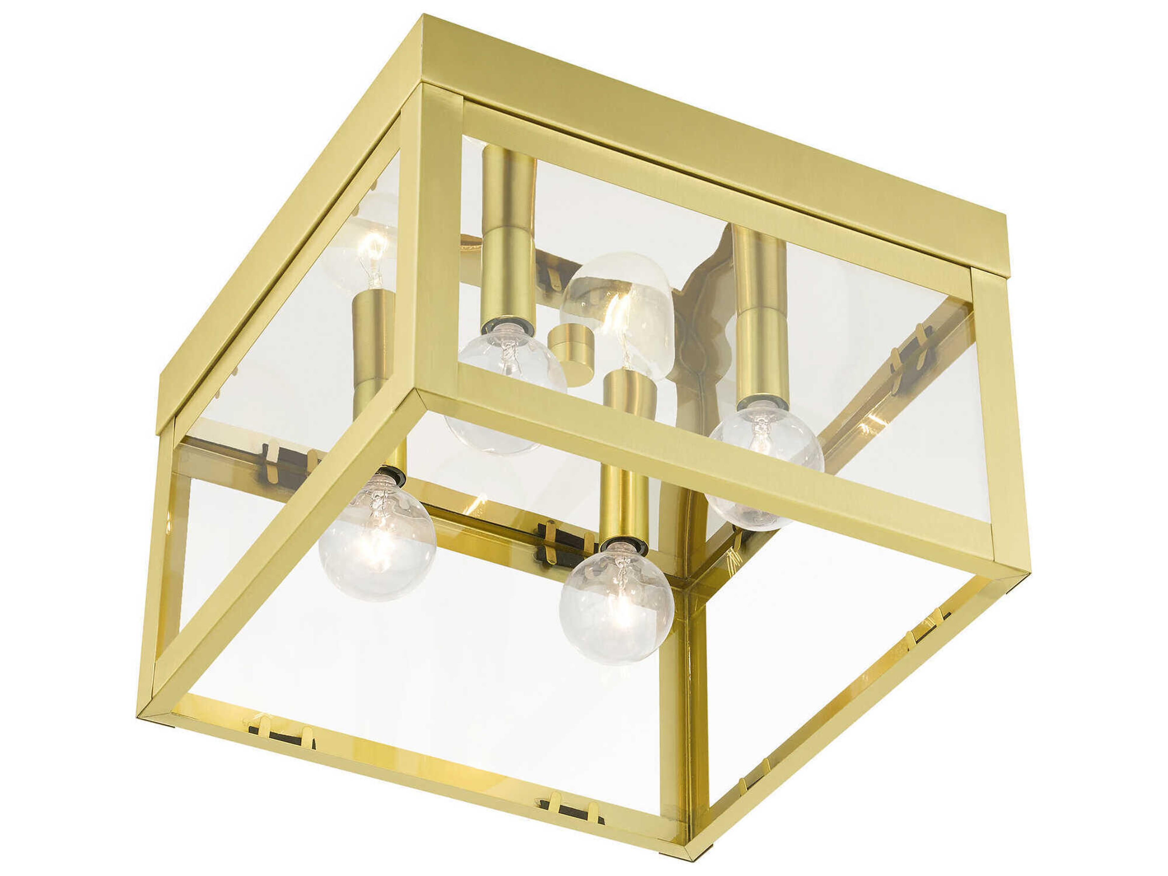 Livex Lighting Nyack 4-Light Satin Brass Glass Flush Mount