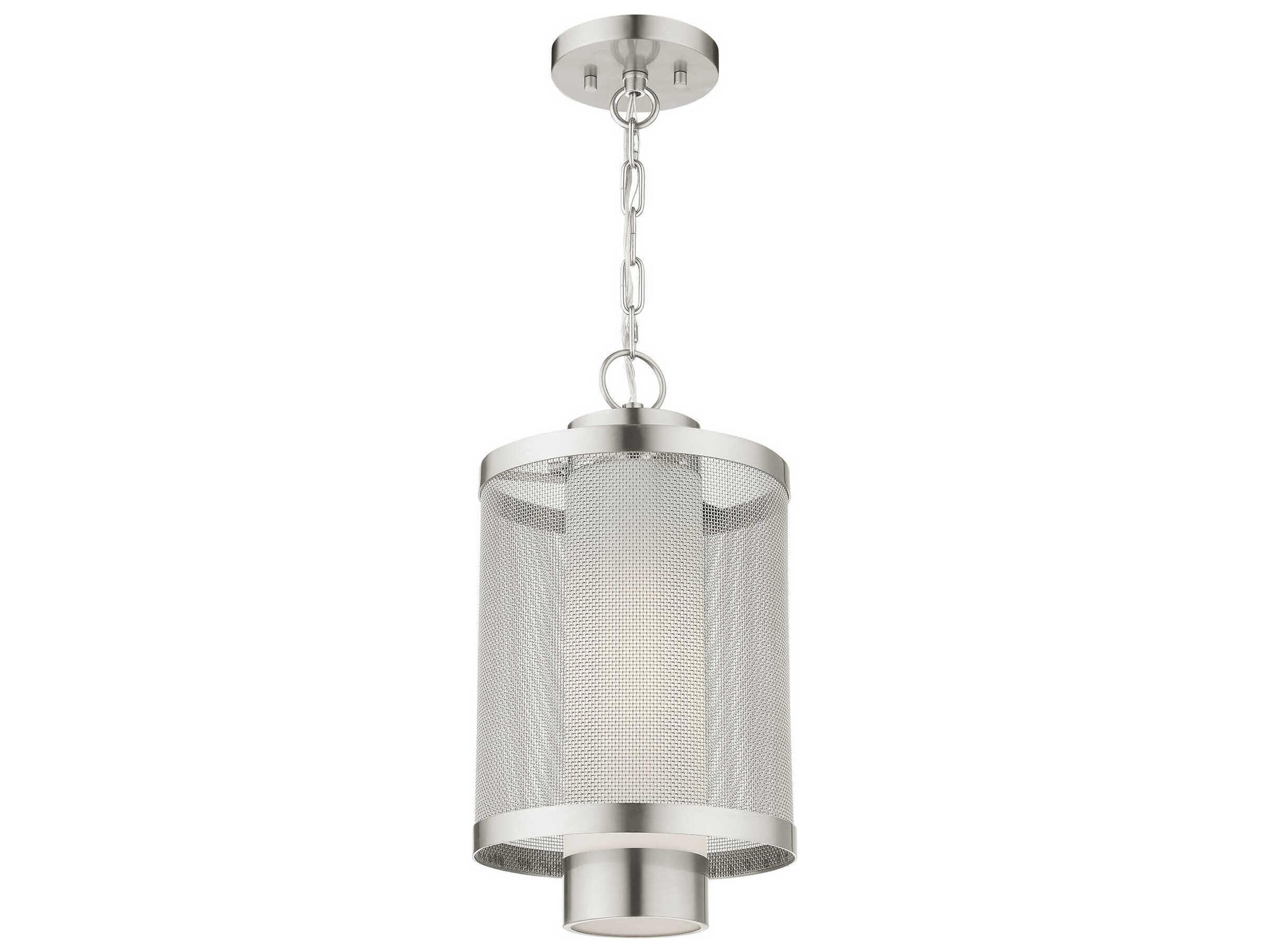 Livex Lighting Nottingham 1-Light Brushed Nickel Glass Lantern Mini Pendant