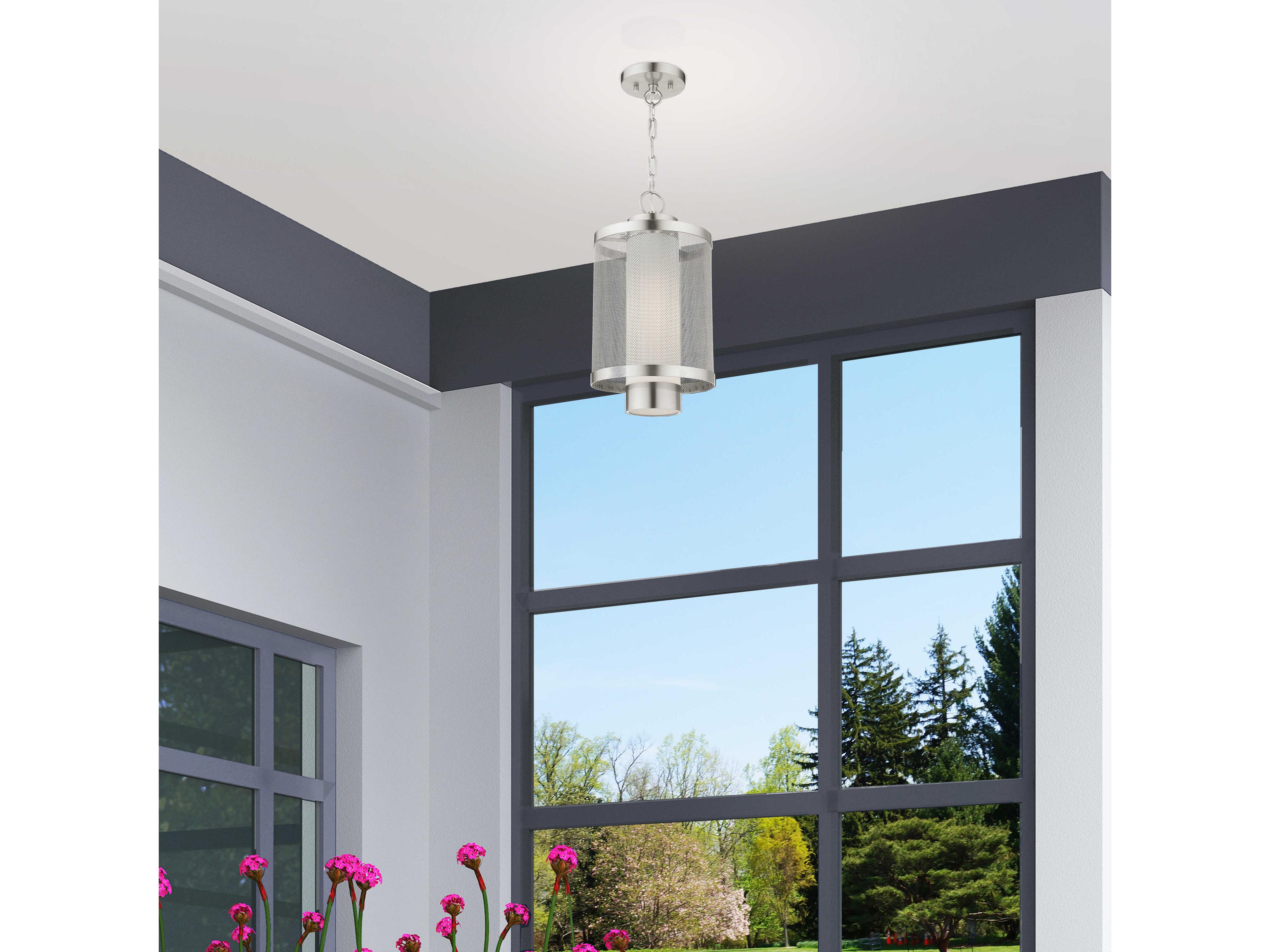 Livex Lighting Nottingham 1-Light Brushed Nickel Glass Lantern Mini Pendant