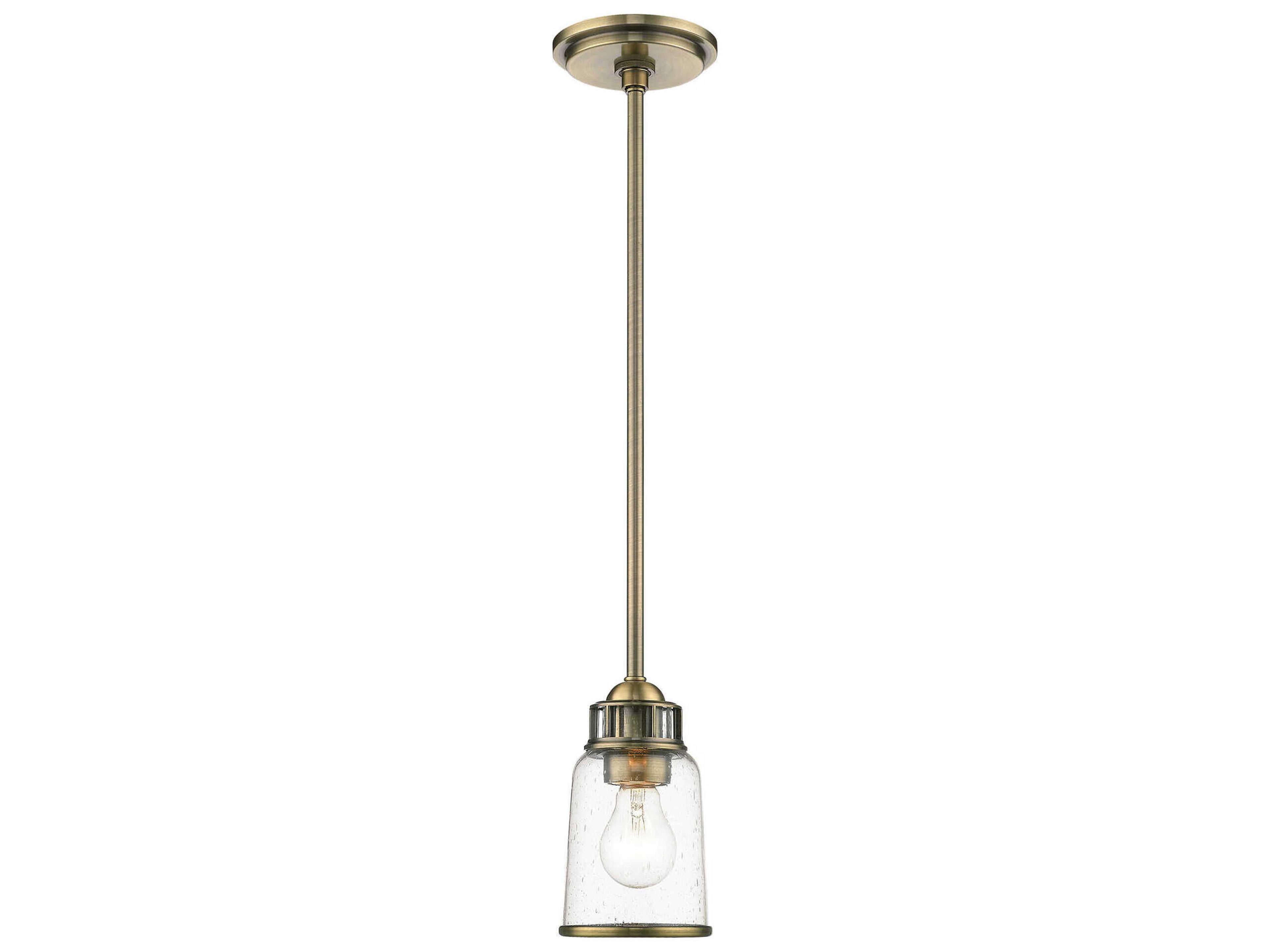 Lawrenceville 1-Light Antique Brass Clear Glass Bell Mini Pendant