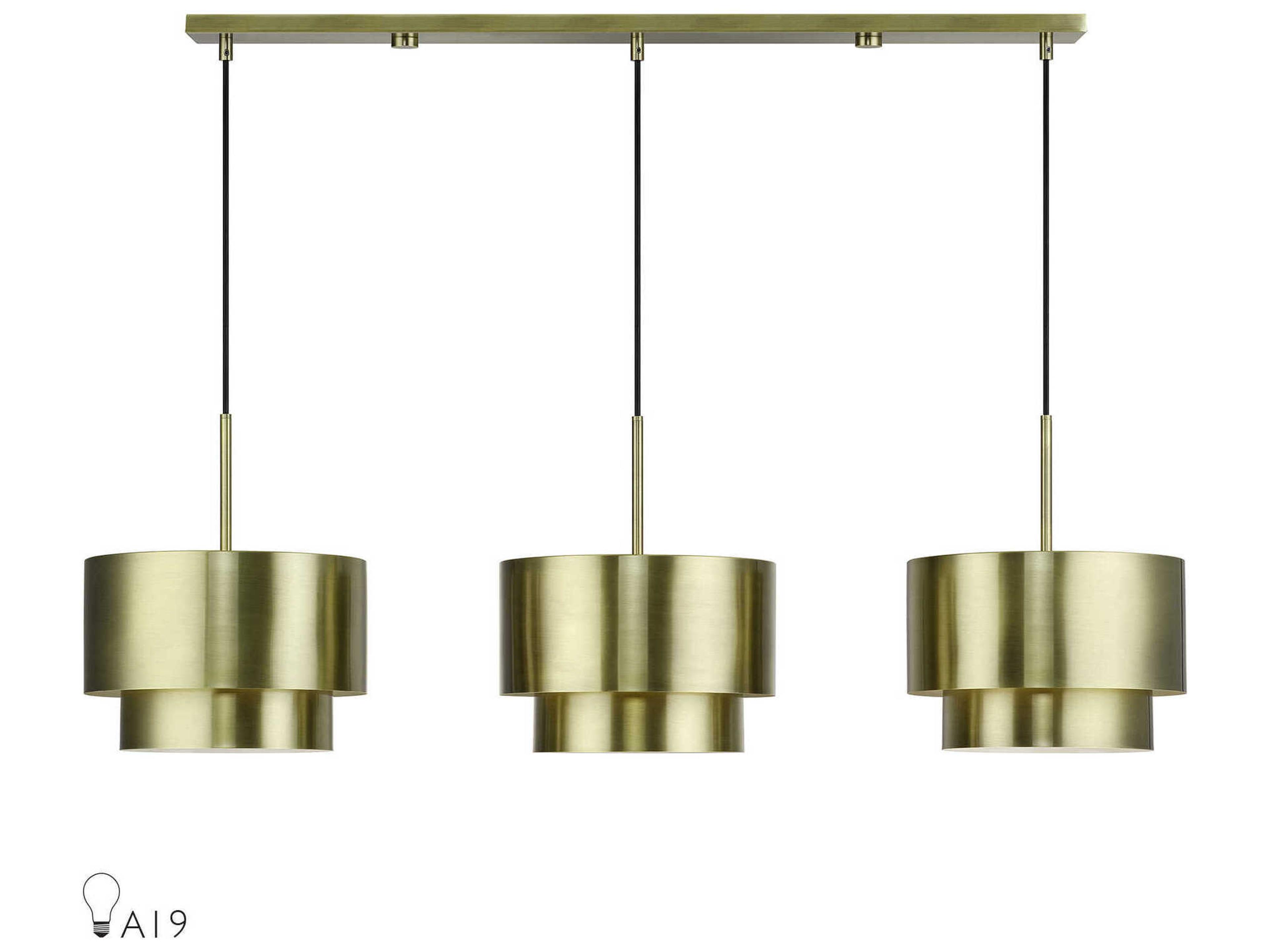 Livex Lighting Zolana 3-Light Antique Brass Drum Island Pendant