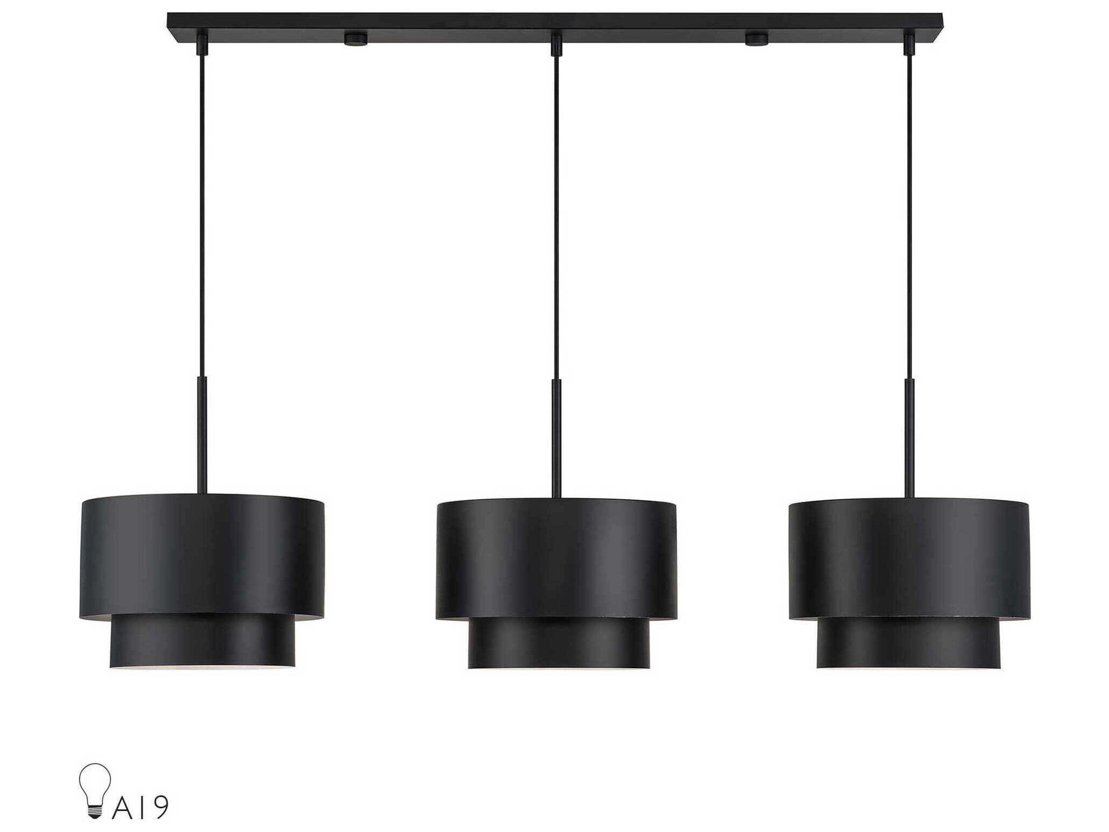 Livex Lighting Zolana 3-Light Black Drum Island Pendant