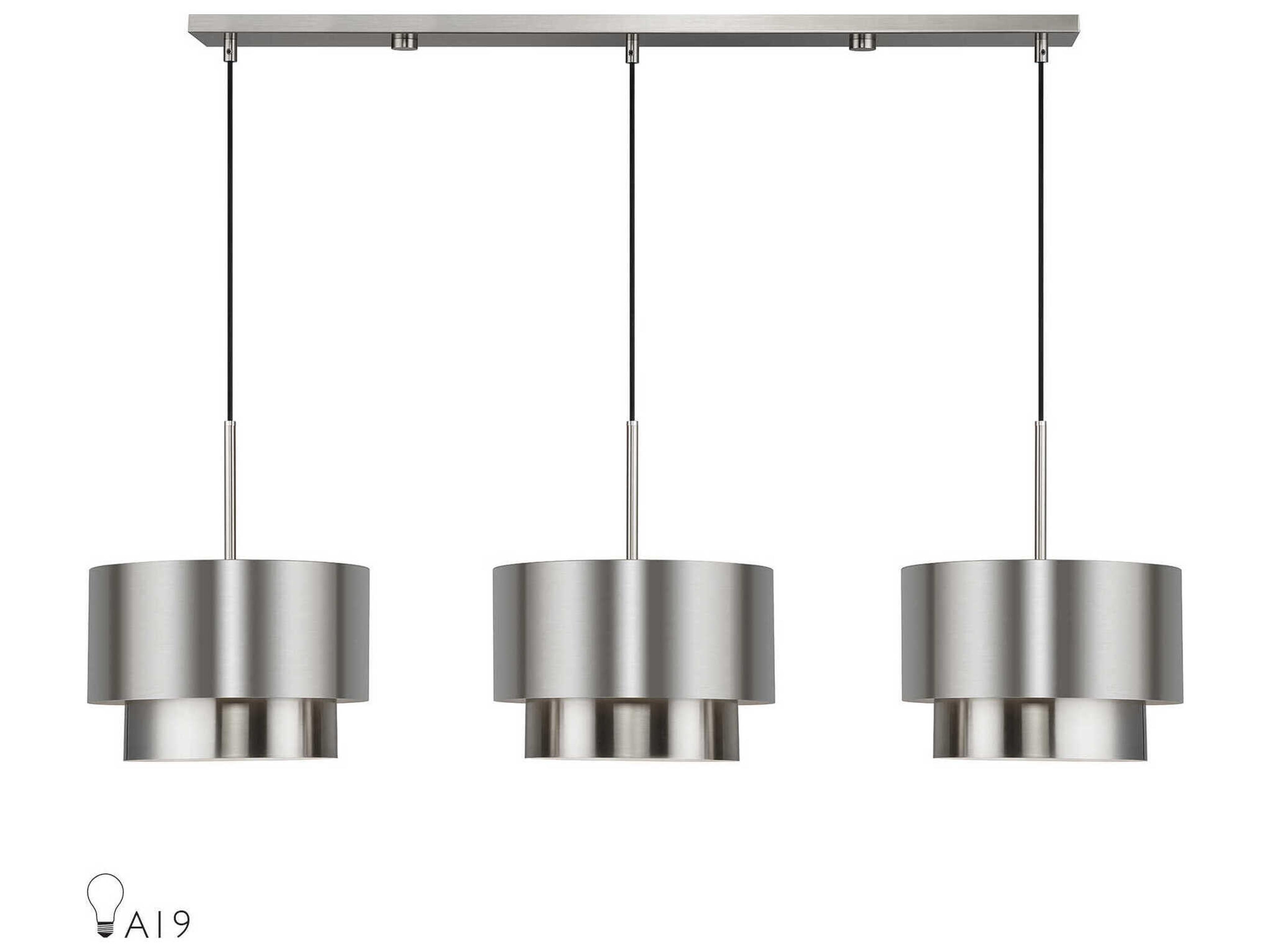 Livex Lighting Zolana 3-Light Brushed Nickel Drum Island Pendant
