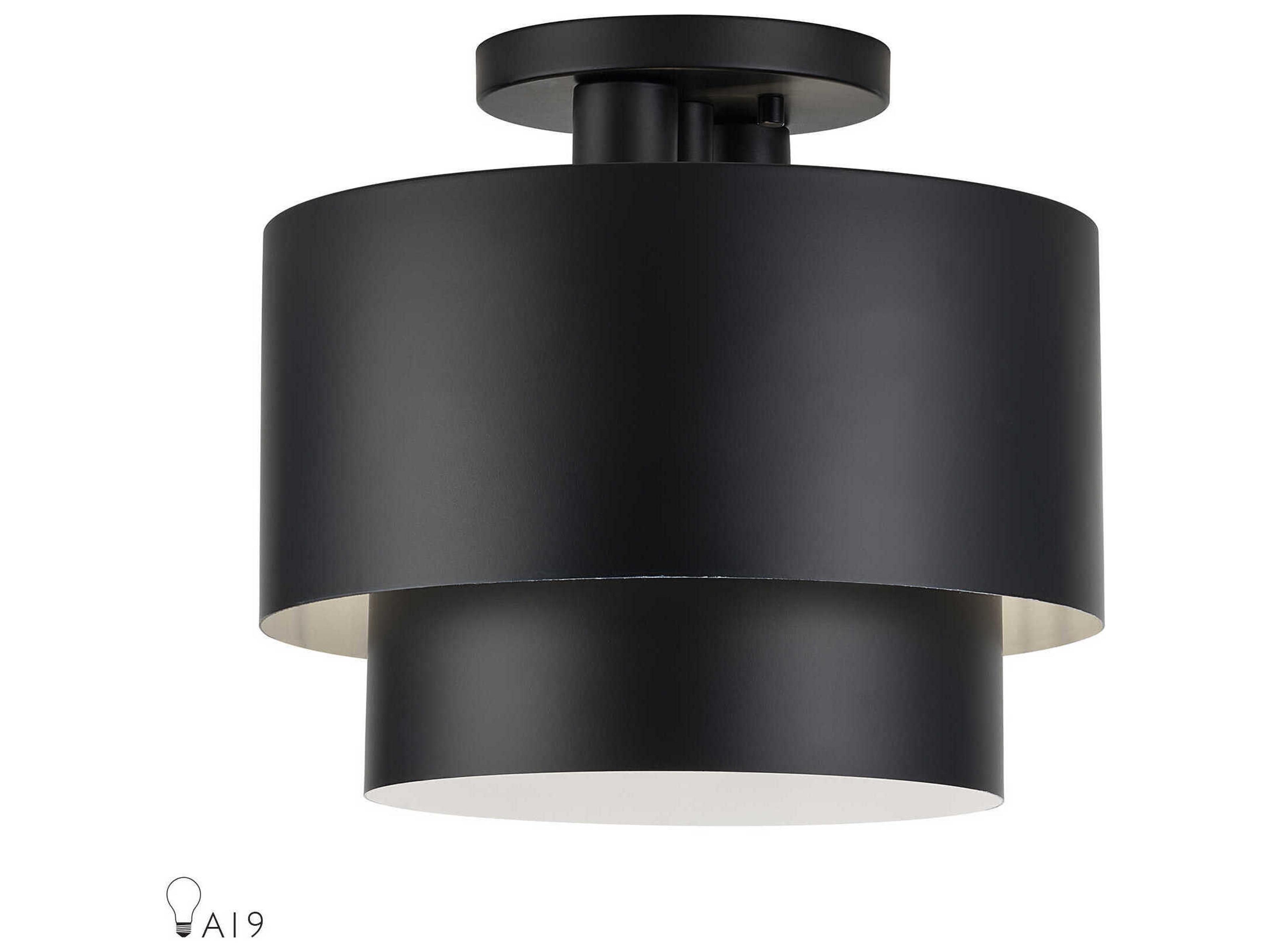 Livex Lighting Zolana 2-Light Black Drum Semi Flush Mount