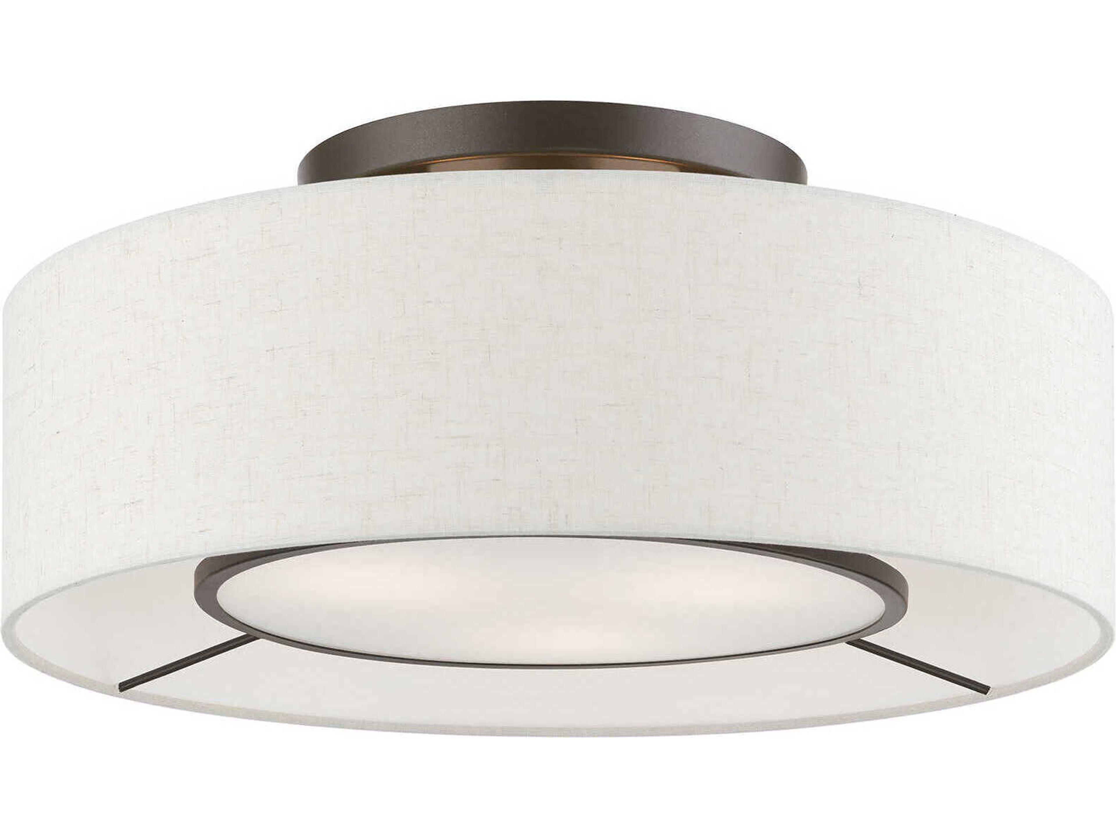 Ellsworth 3-Light Brushed Nickel Shiny White Drum Semi Flush Mount