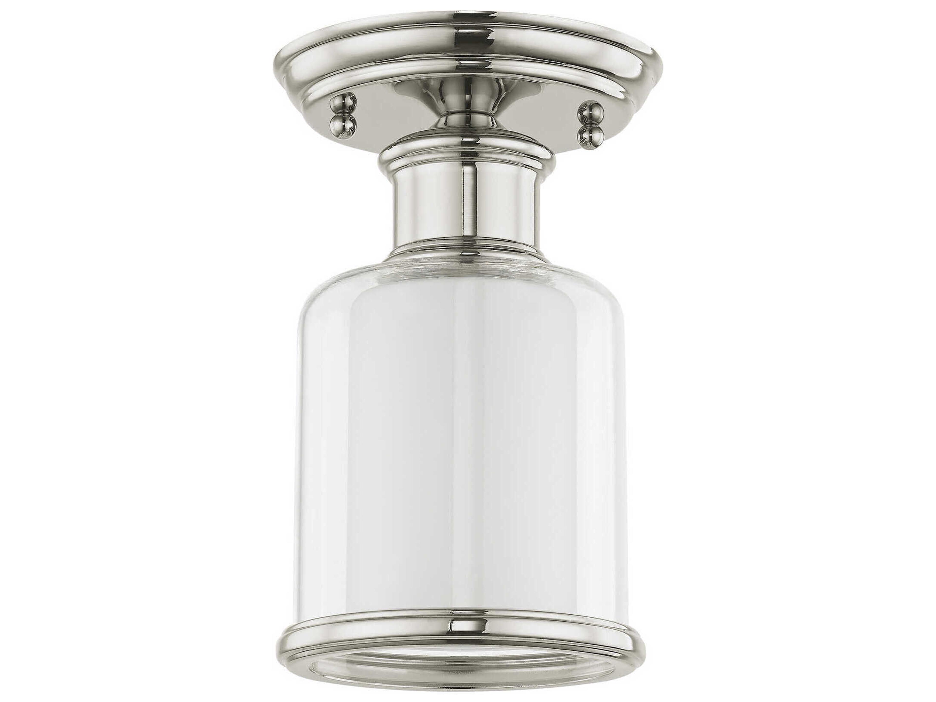 Livex Lighting Middlebush 1-Light Polished Nickel Glass Cylinder Semi Flush Mount