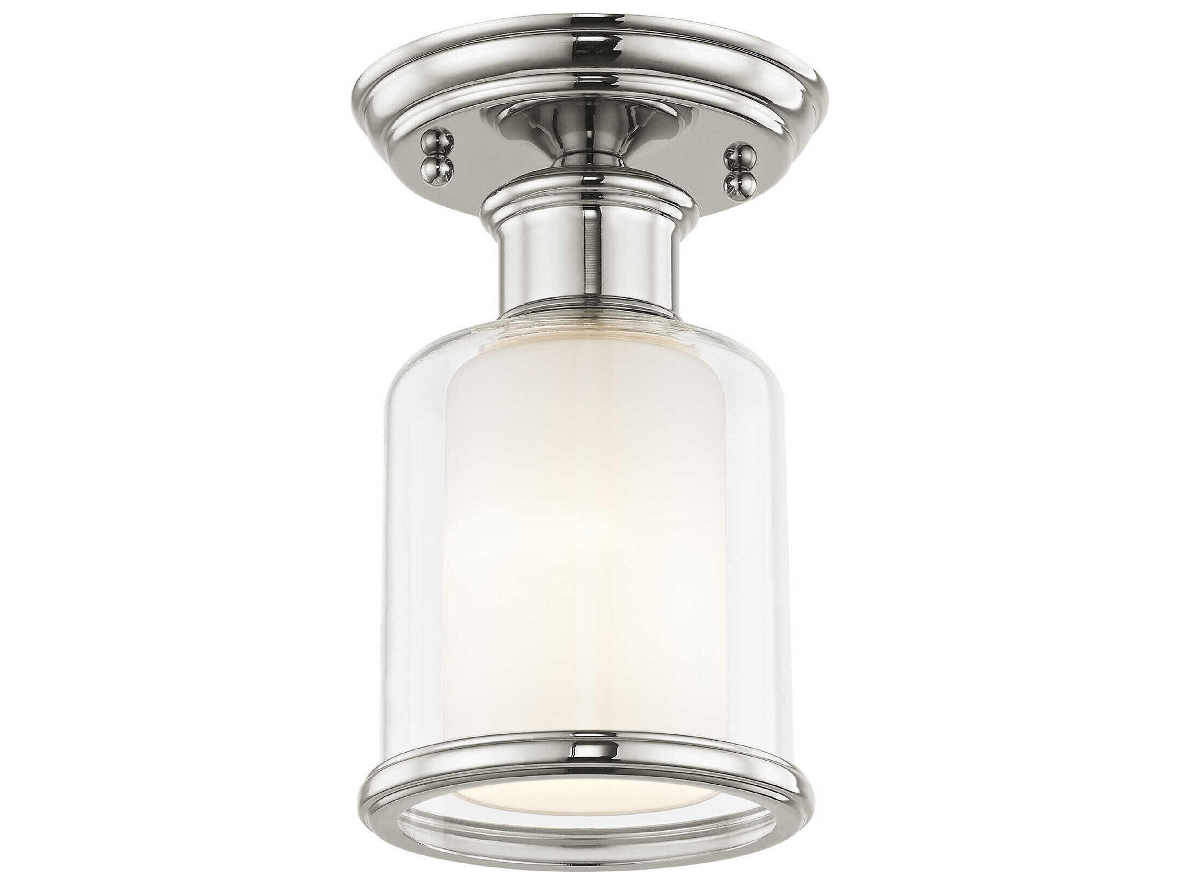 Livex Lighting Middlebush 1-Light Polished Nickel Glass Cylinder Semi Flush Mount